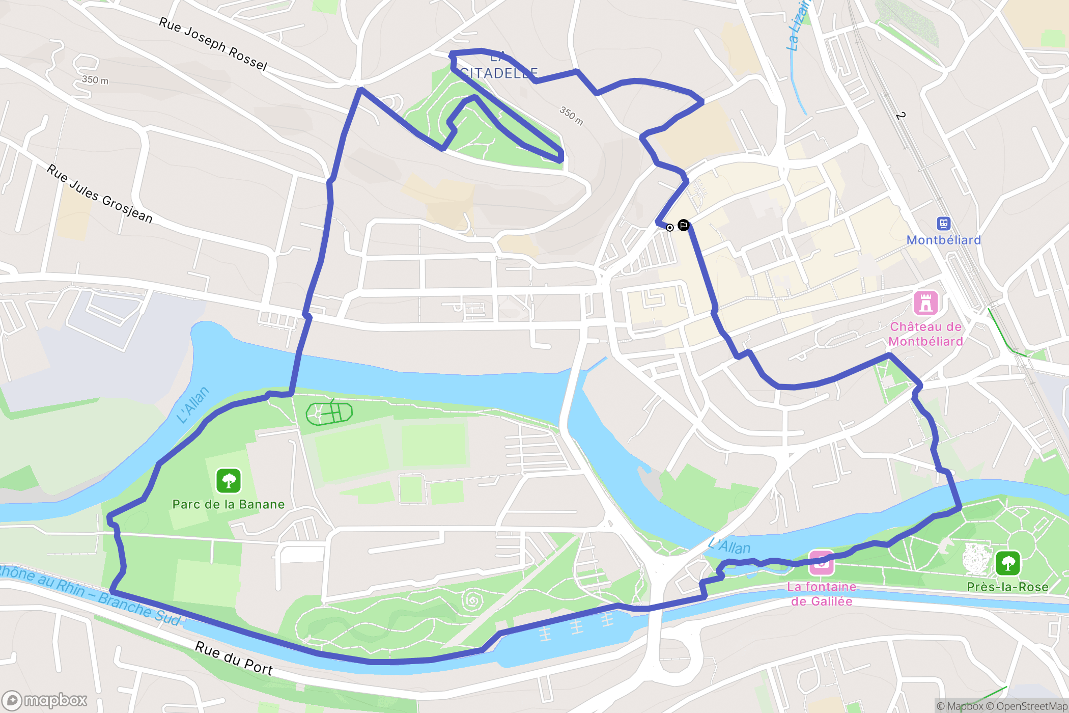 Montbéliard : carte du parcours de randonnée - France
