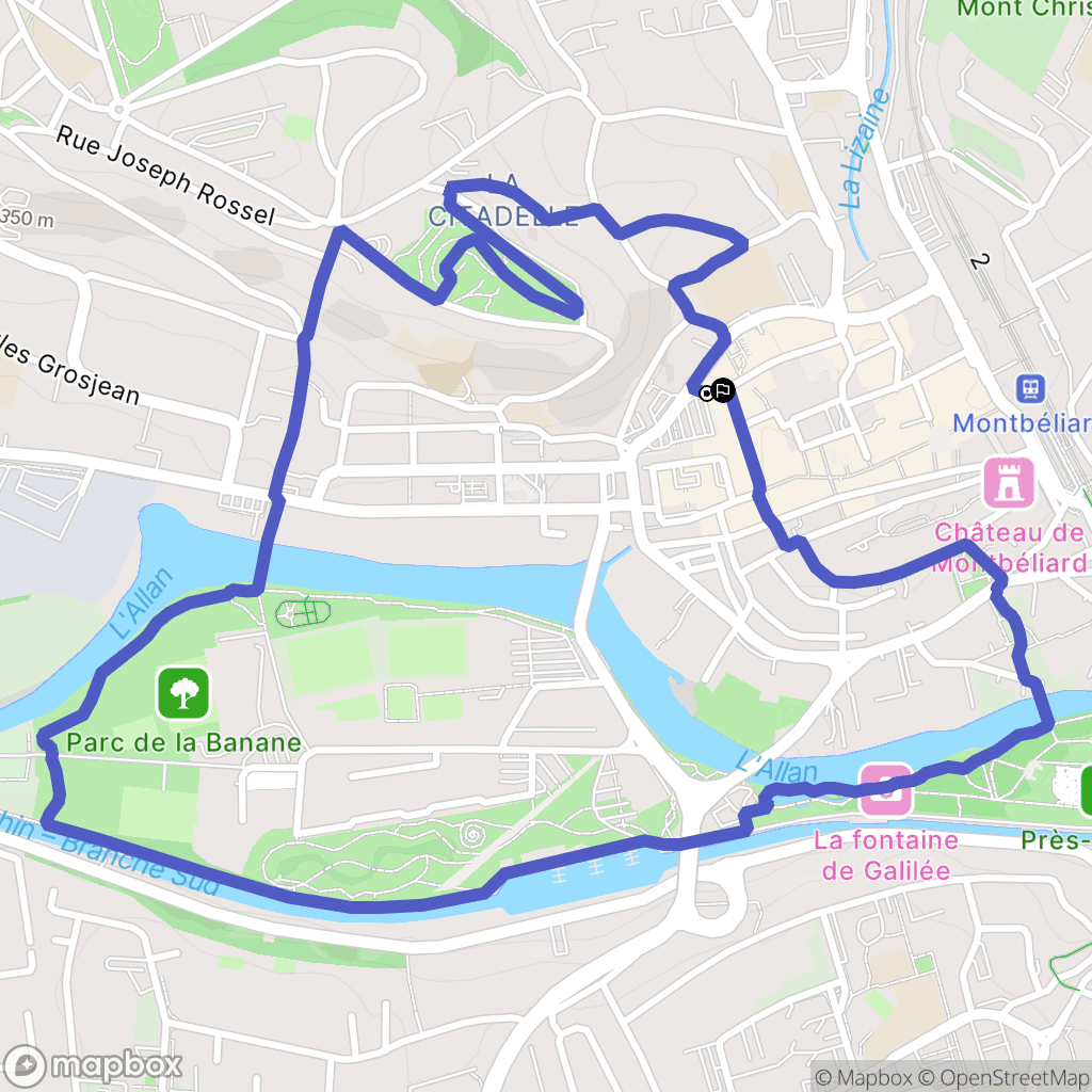 Montbéliard : carte du parcours de randonnée - France