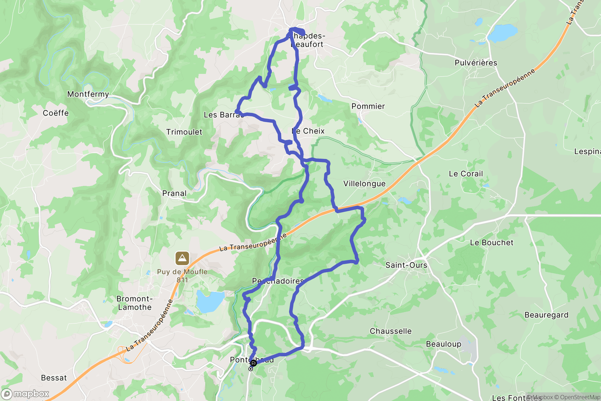 Pontgibaud : carte du parcours de randonnée - France