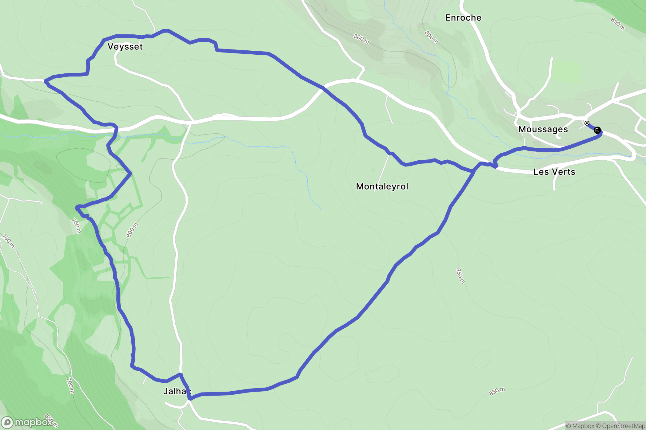 Moussages : carte du parcours de randonnée - France