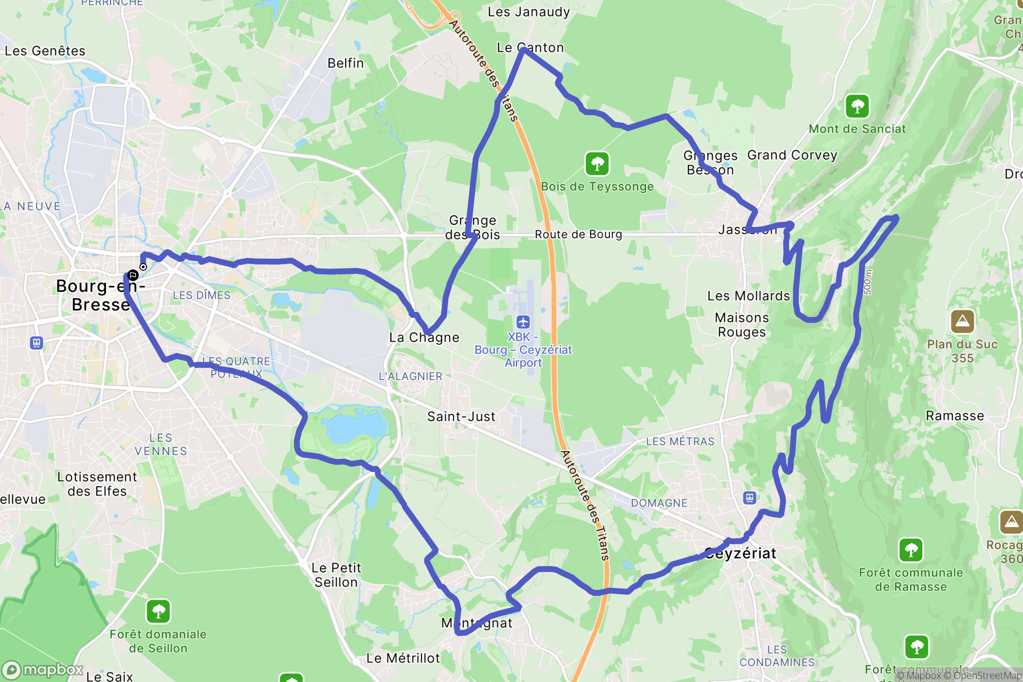 Bourg-en-Bresse : carte du parcours de randonnée - France