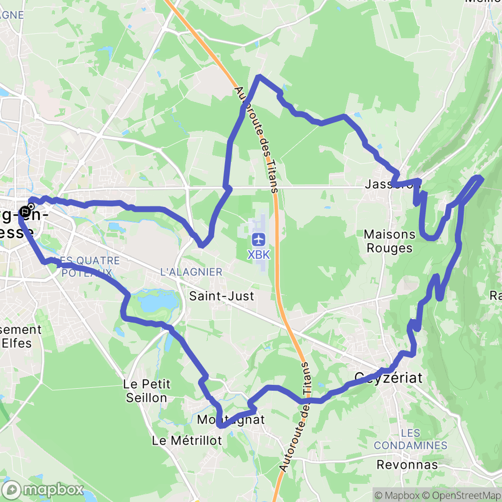 Bourg-en-Bresse : carte du parcours de randonnée - France