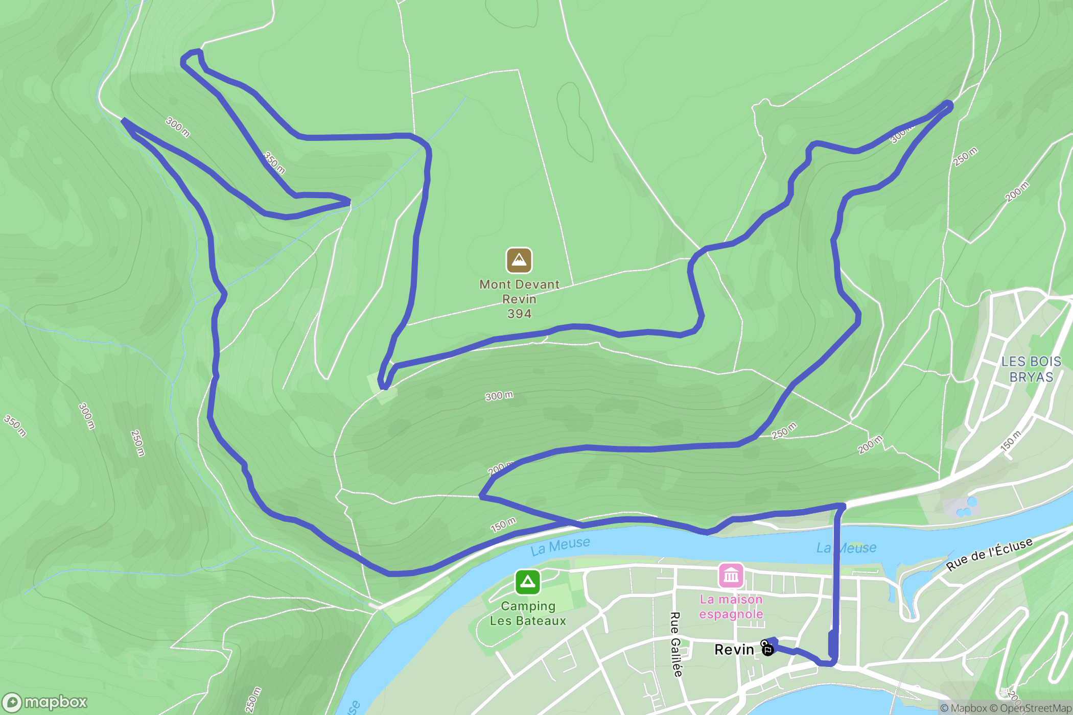Revin : carte du parcours de randonnée - France