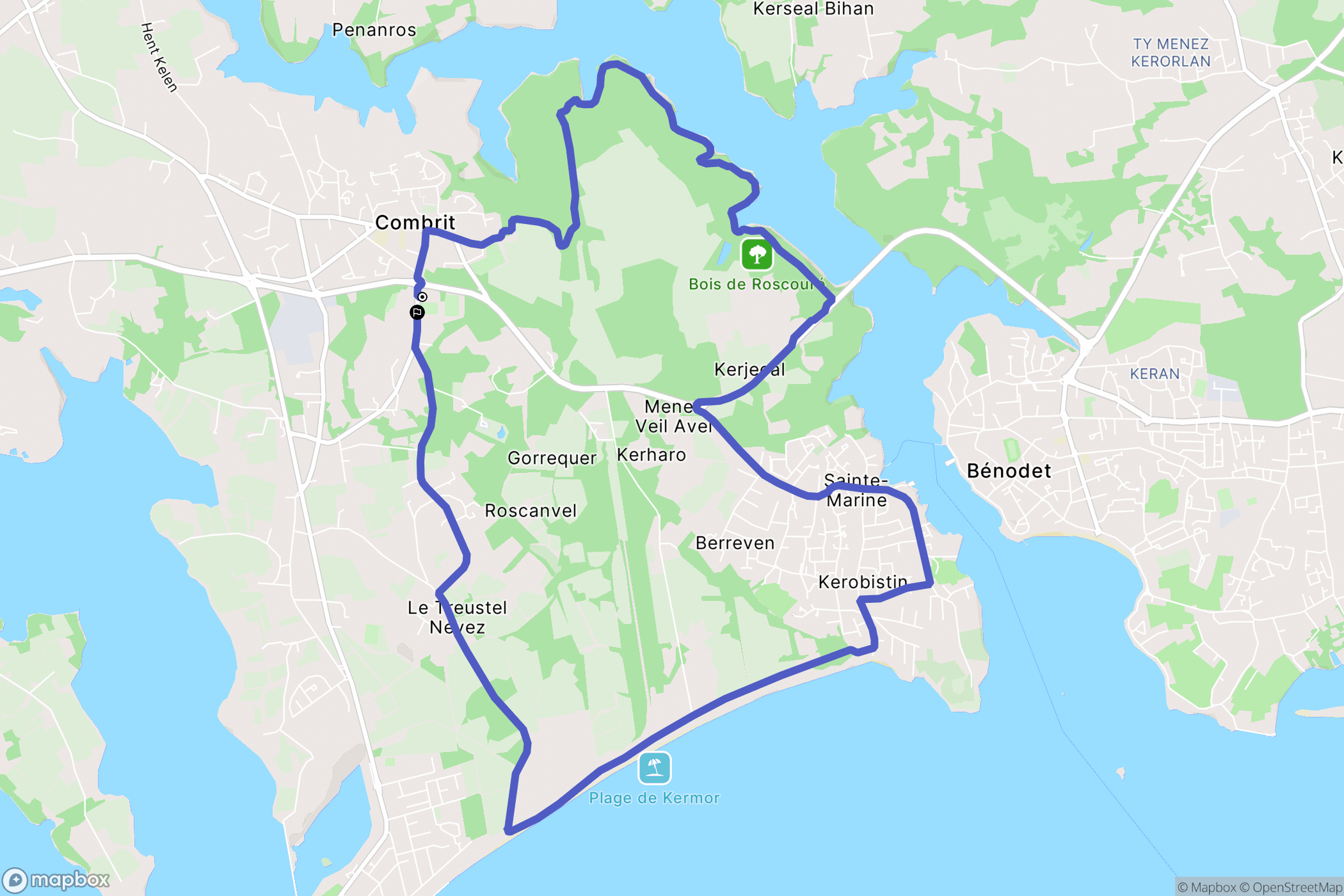 Combrit : carte du parcours de randonnée - France