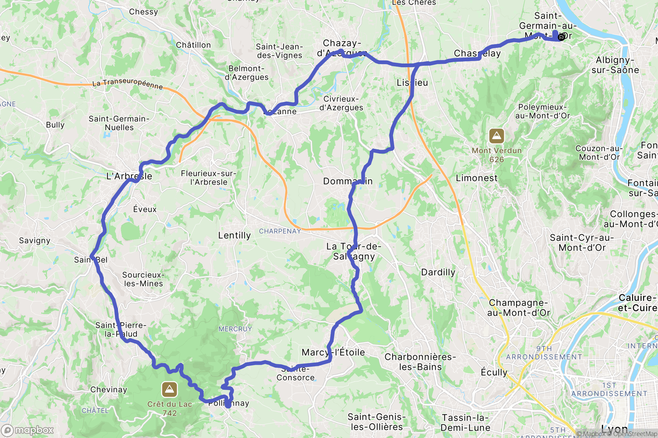 Saint-Germain-au-Mont-d'Or : carte du parcours de randonnée - France