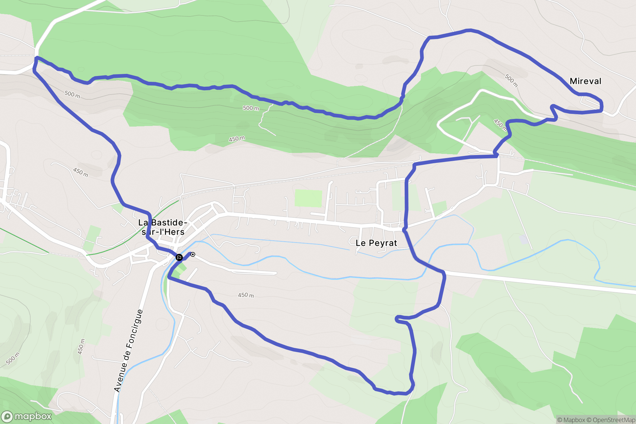 La Bastide-sur-l'Hers : carte du parcours de randonnée - France