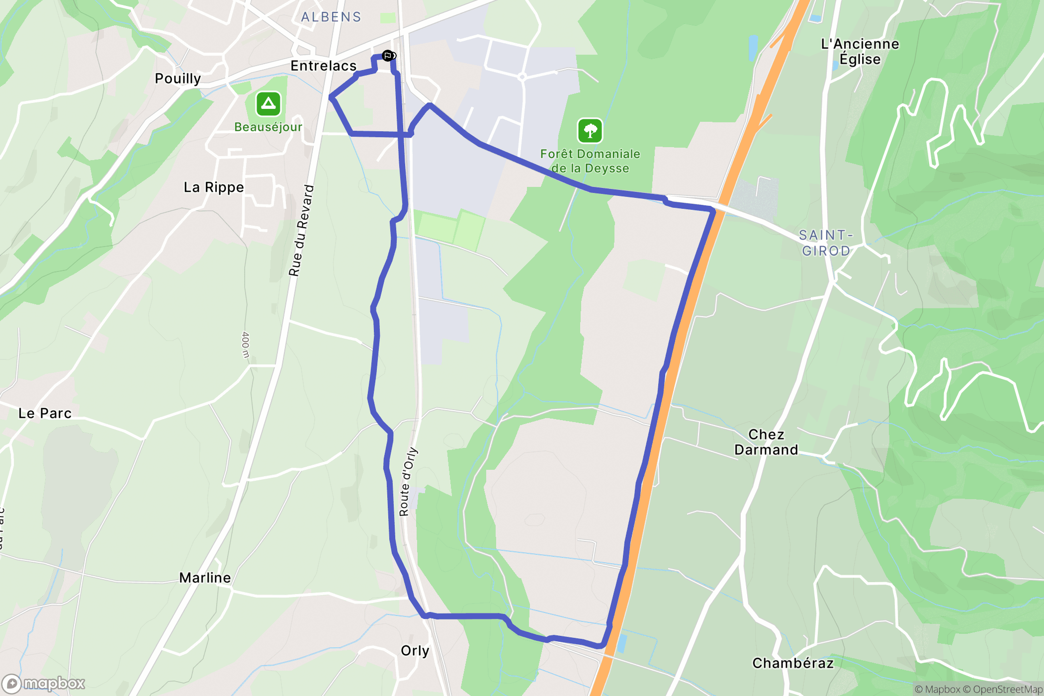 Entrelacs : carte du parcours de randonnée - France