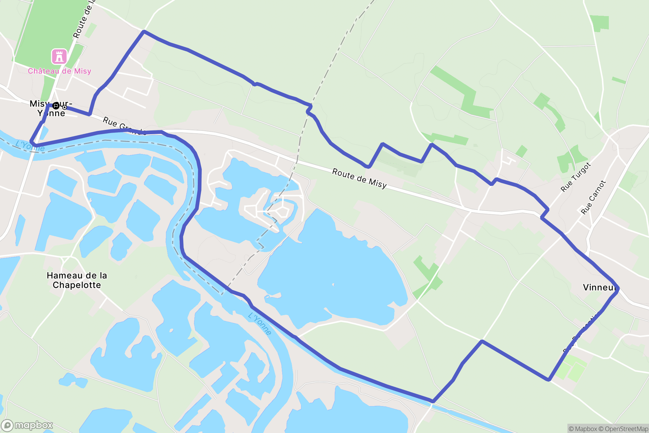Misy-sur-Yonne : carte du parcours de randonnée - France