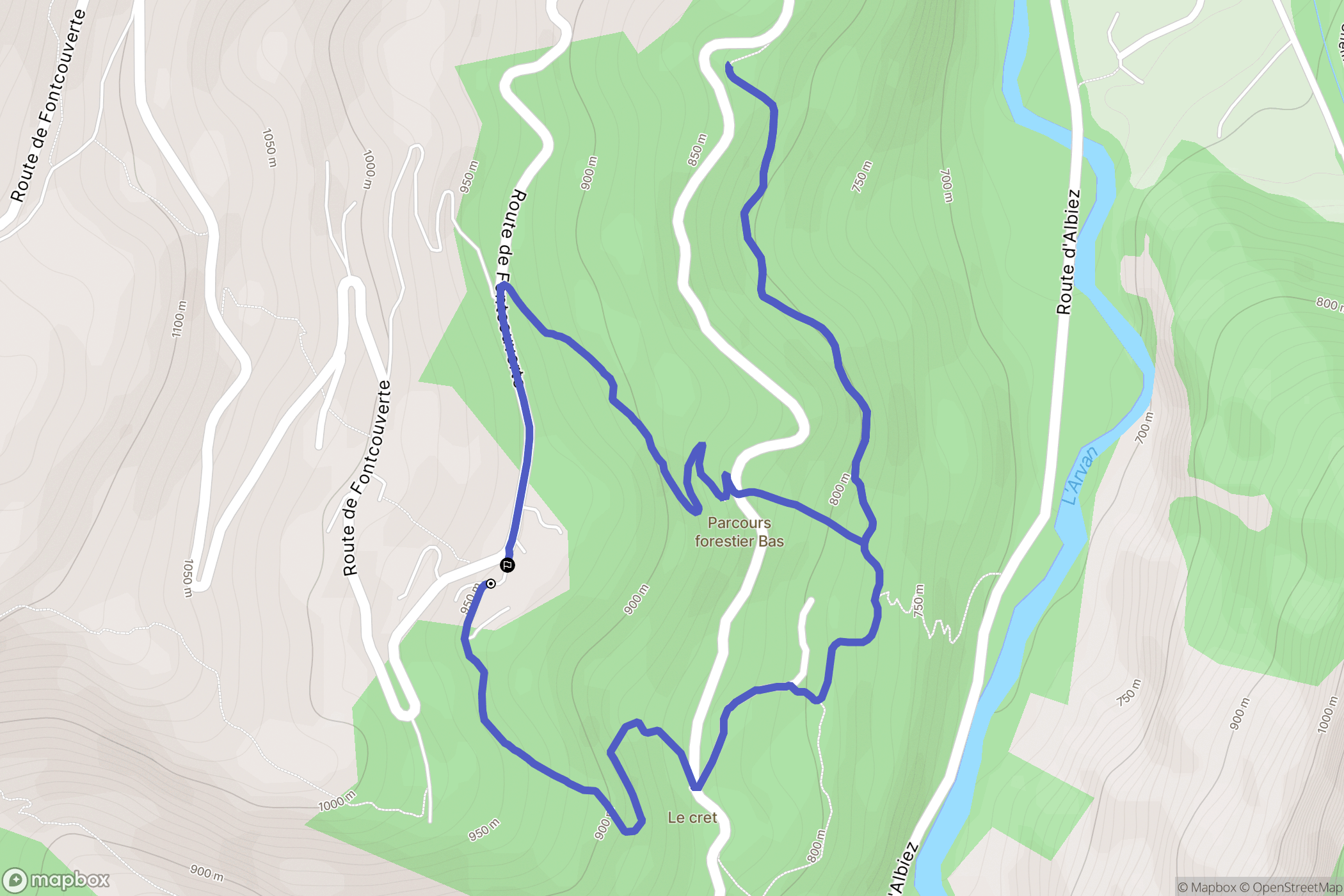 Fontcouverte-la-Toussuire : carte du parcours de randonnée - France
