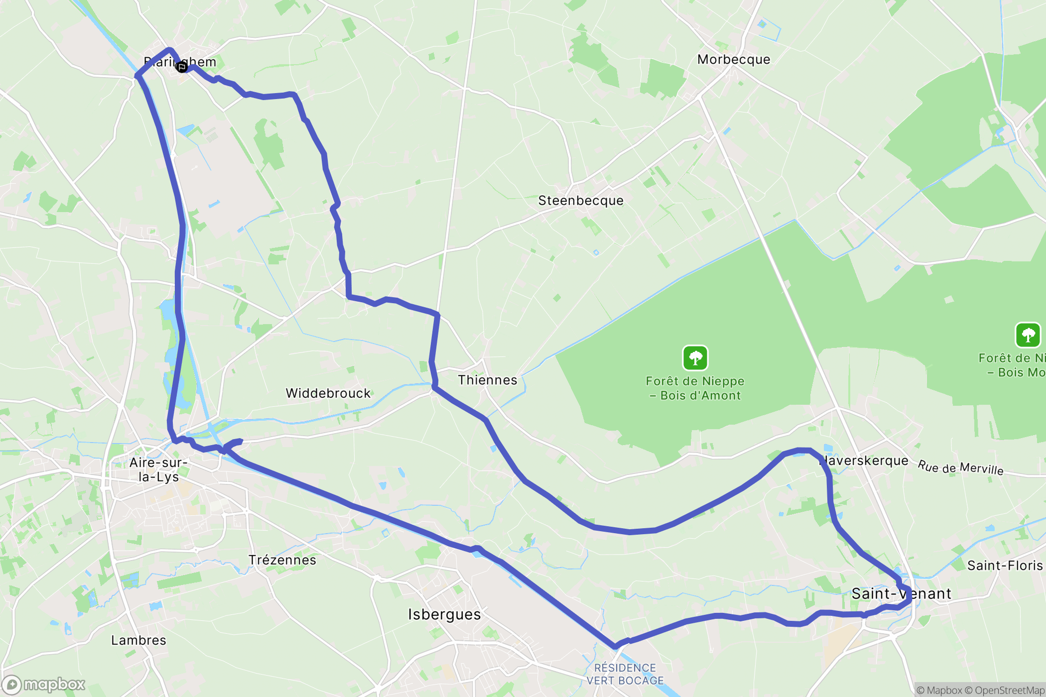 Blaringhem : carte du parcours de randonnée - France