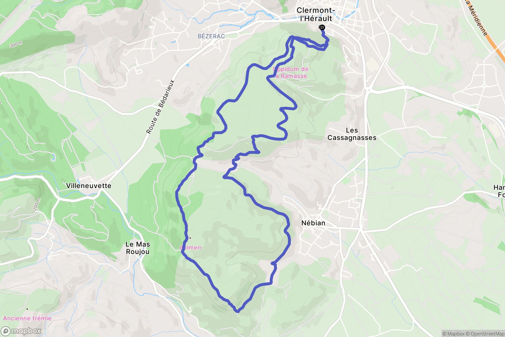 Clermont-l'Hérault : carte du parcours de randonnée - France