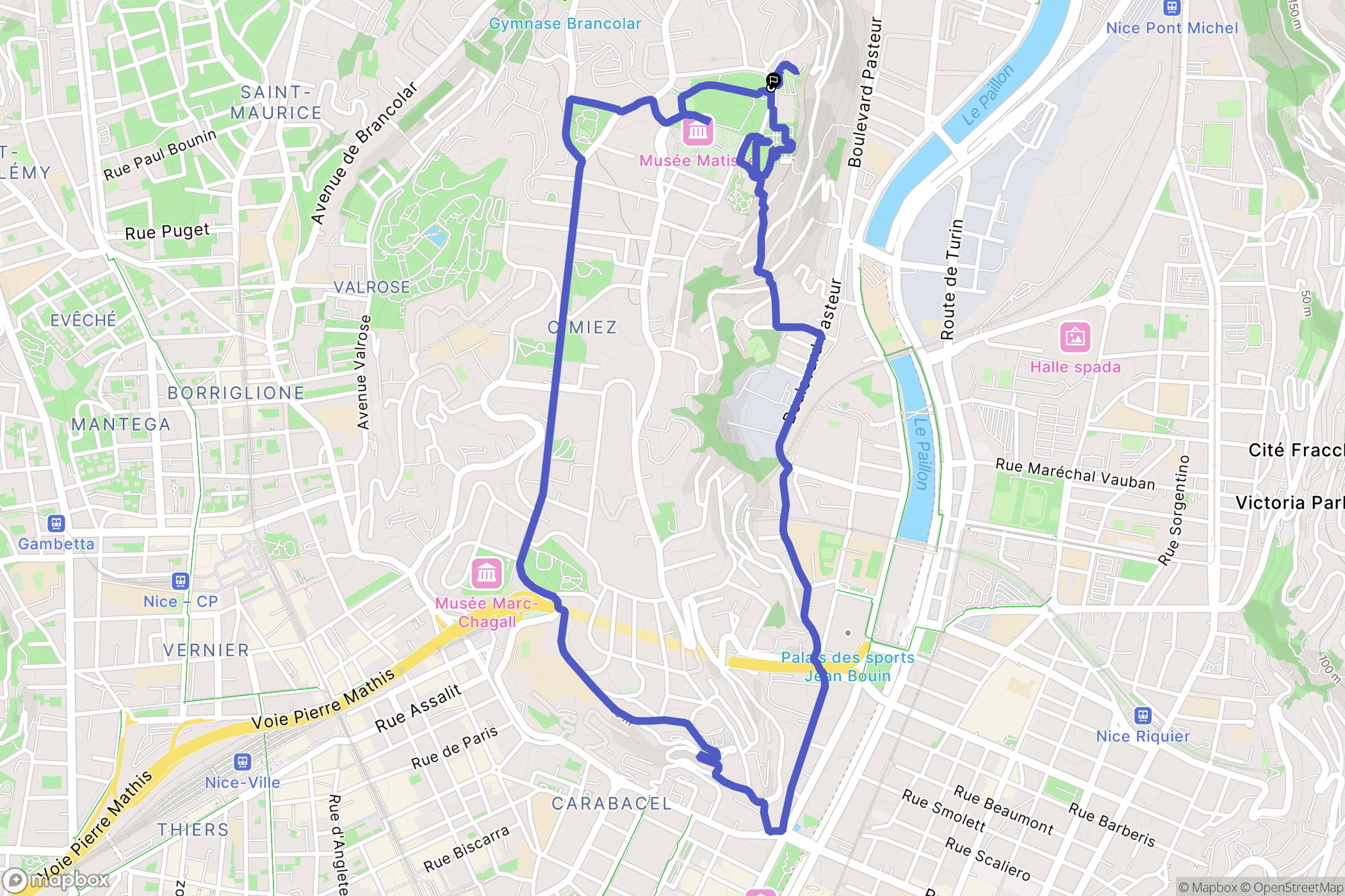 Nice : carte du parcours de randonnée - France