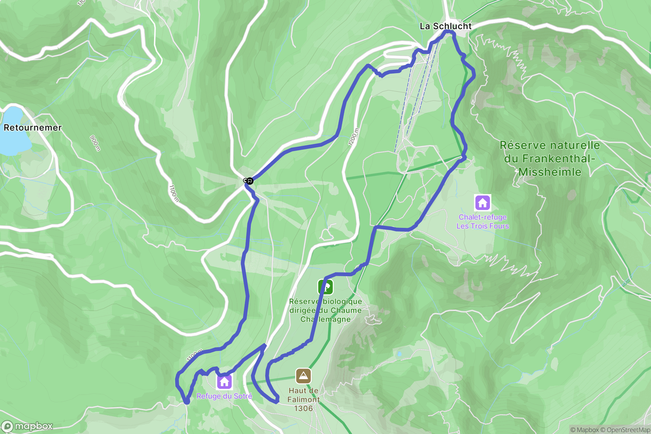 Xonrupt-Longemer : carte du parcours de randonnée - France