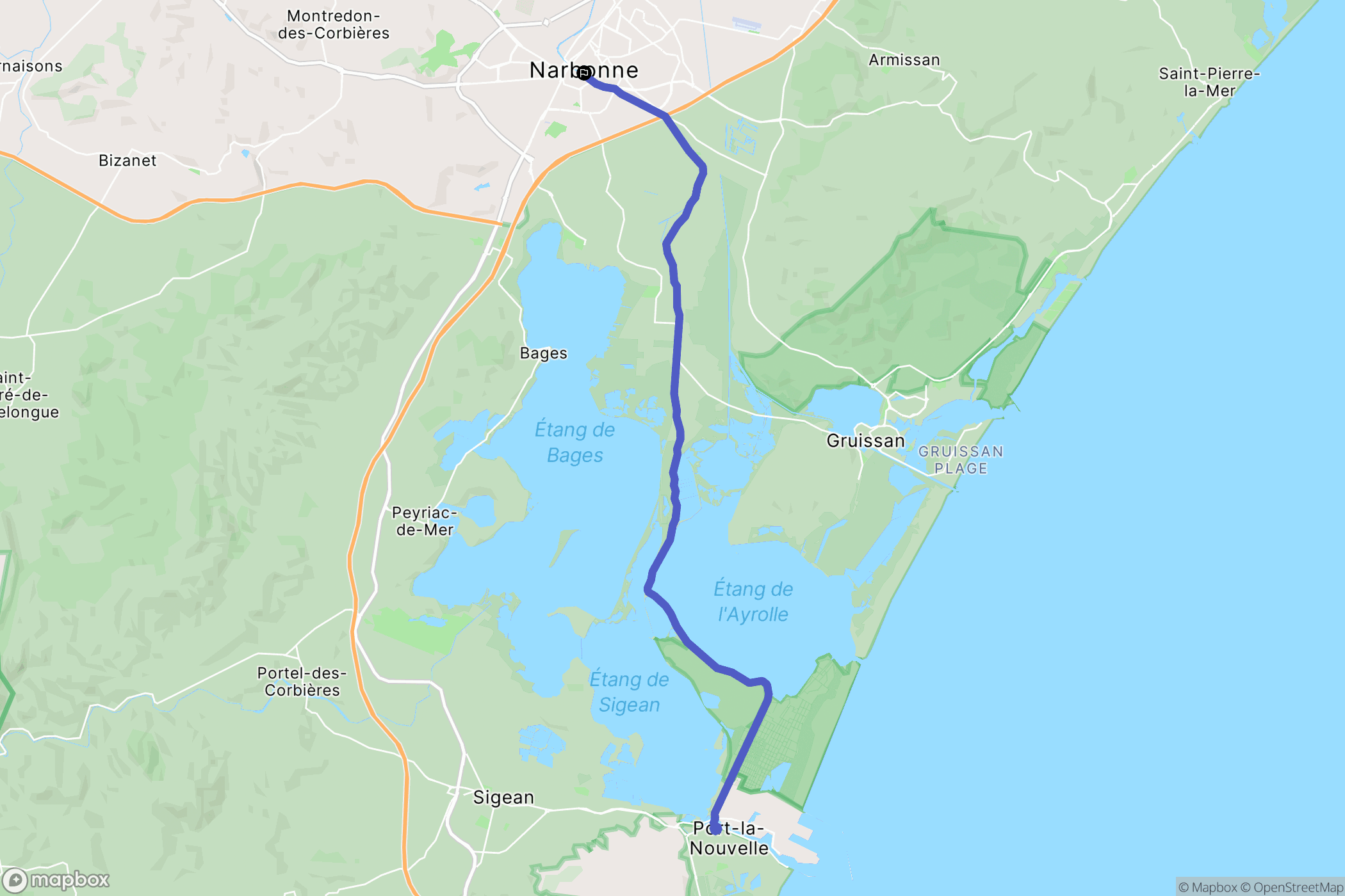Narbonne : carte du parcours de randonnée - France