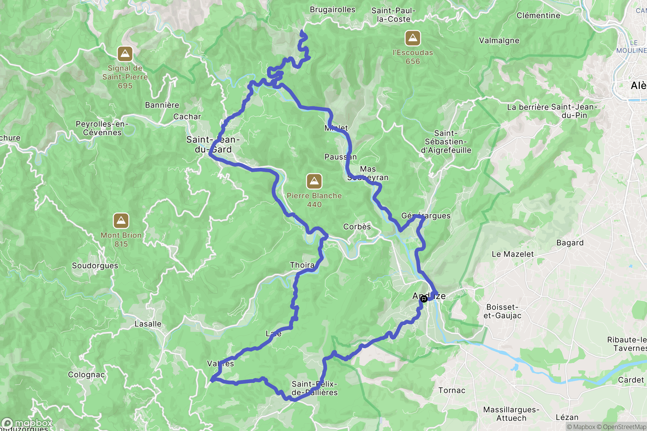 Anduze : carte du parcours de randonnée - France