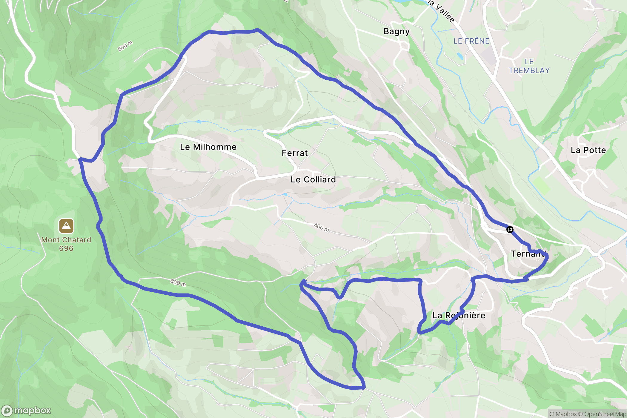 Ternand : carte du parcours de randonnée - France