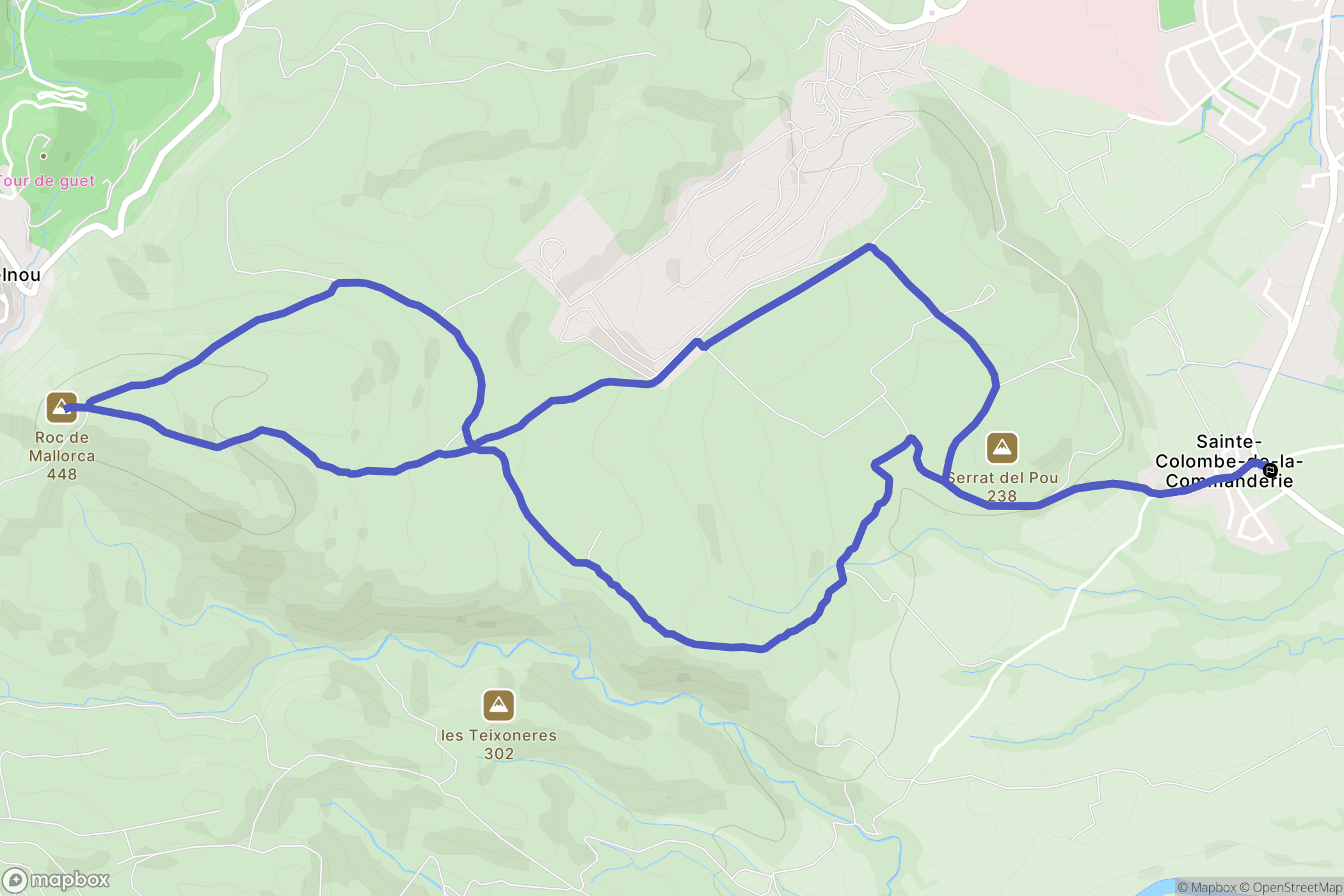Sainte-Colombe-de-la-Commanderie : carte du parcours de randonnée - France