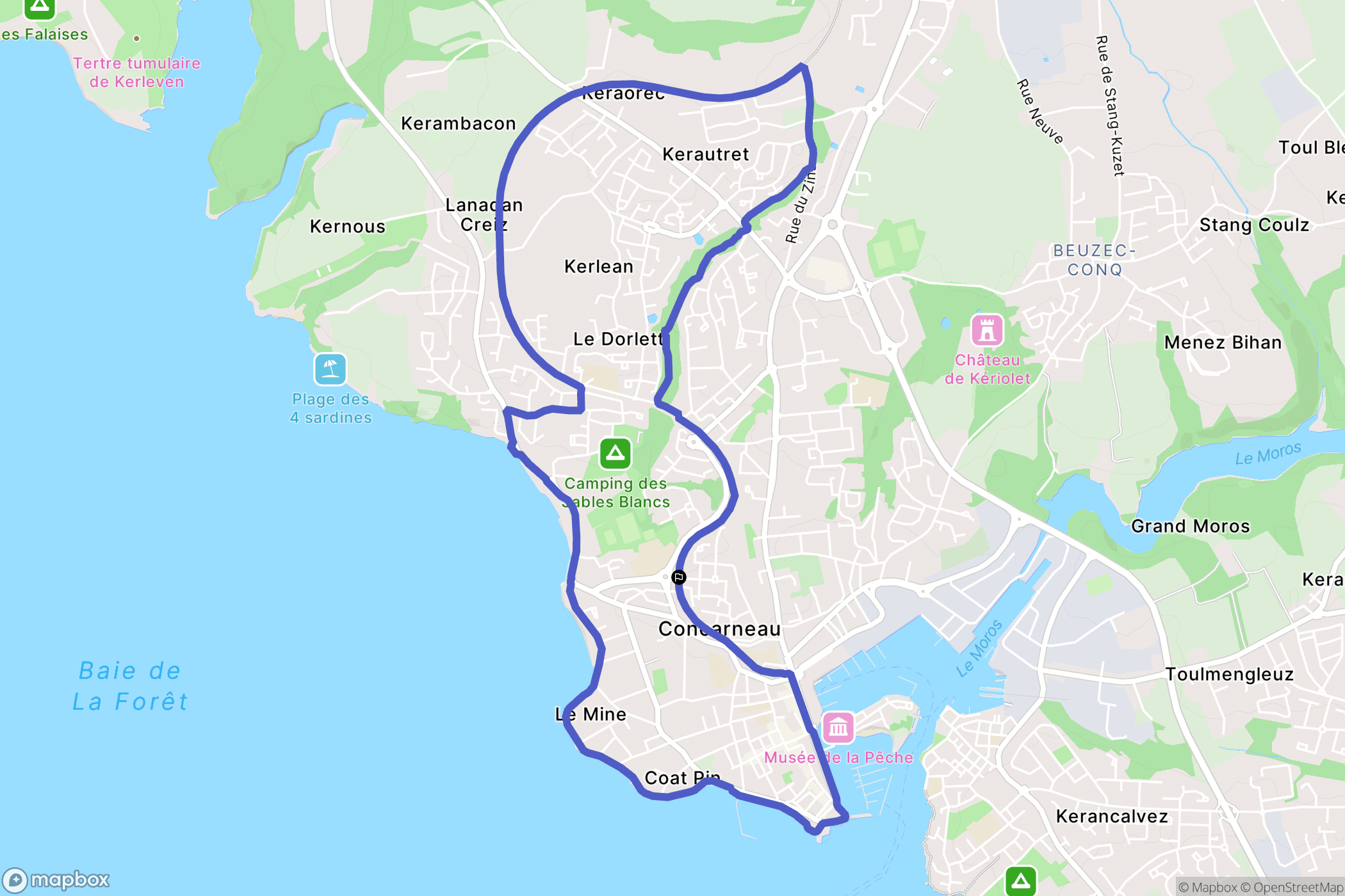 Concarneau : carte du parcours de randonnée - France