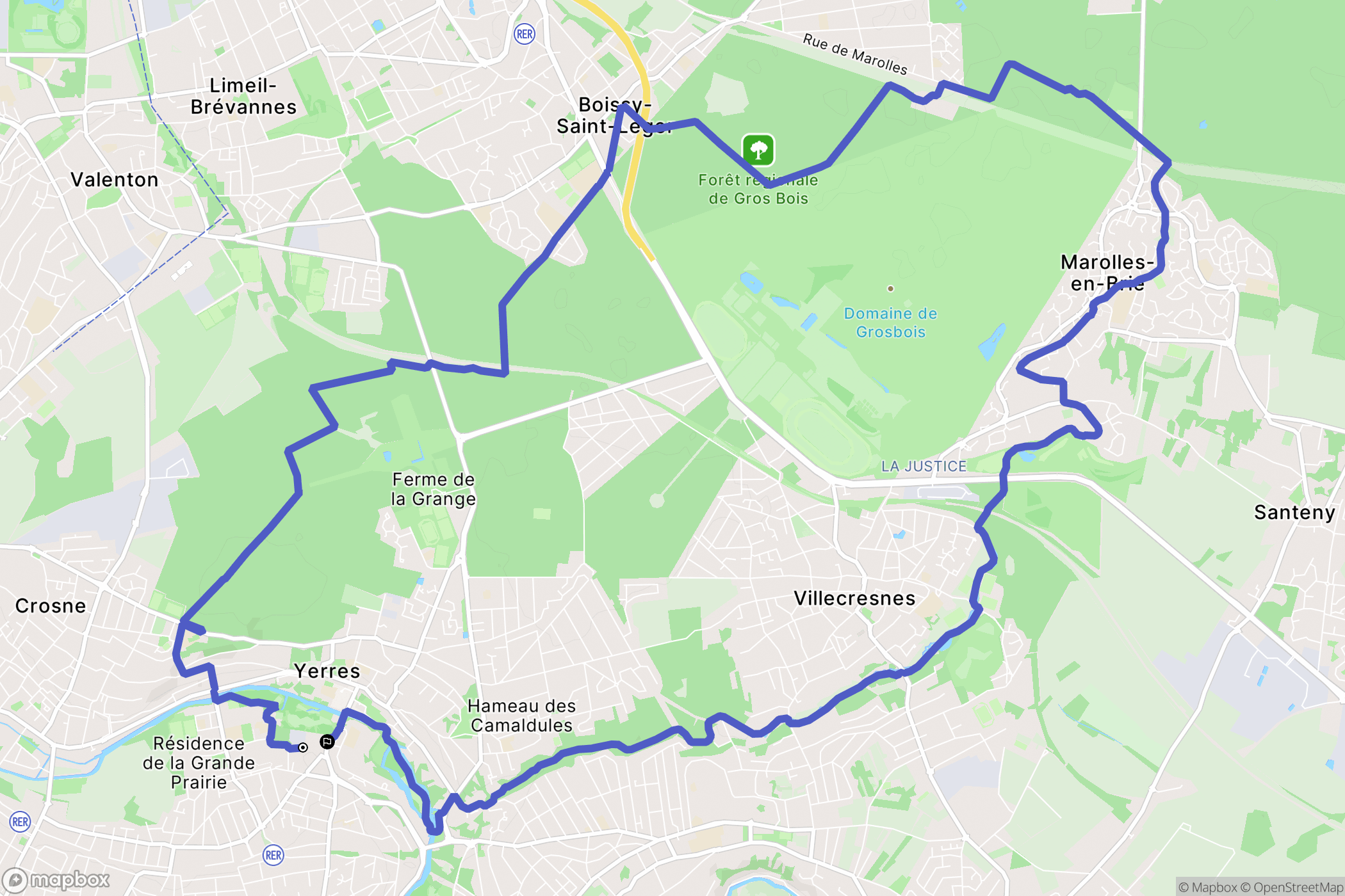 Yerres : carte du parcours de randonnée - France