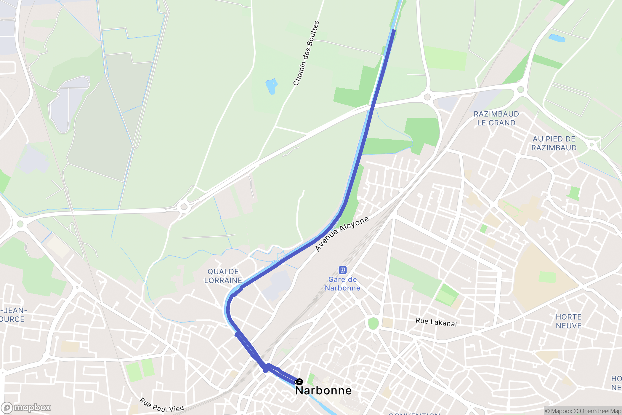 Narbonne : carte du parcours de randonnée - France