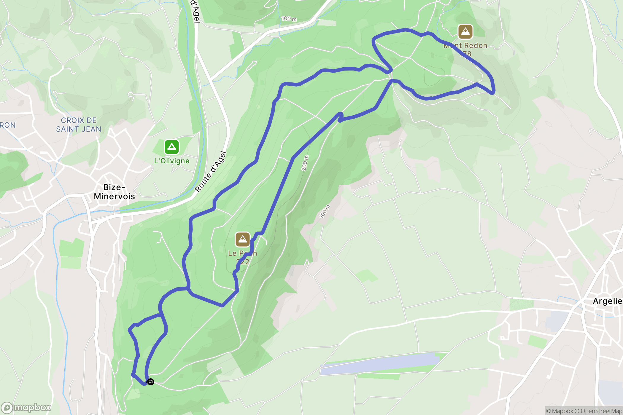 Bize-Minervois : carte du parcours de randonnée - France