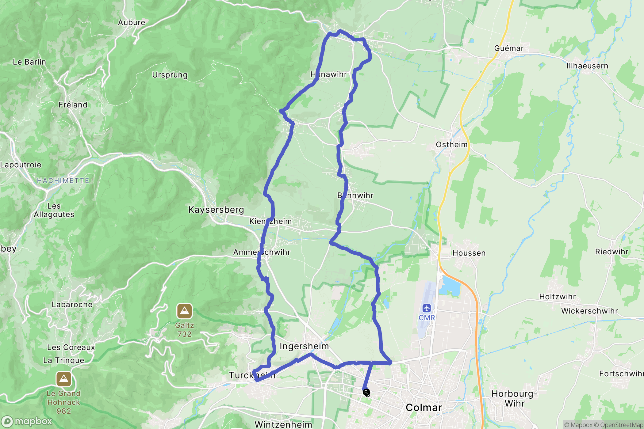 Colmar : carte du parcours de randonnée - France
