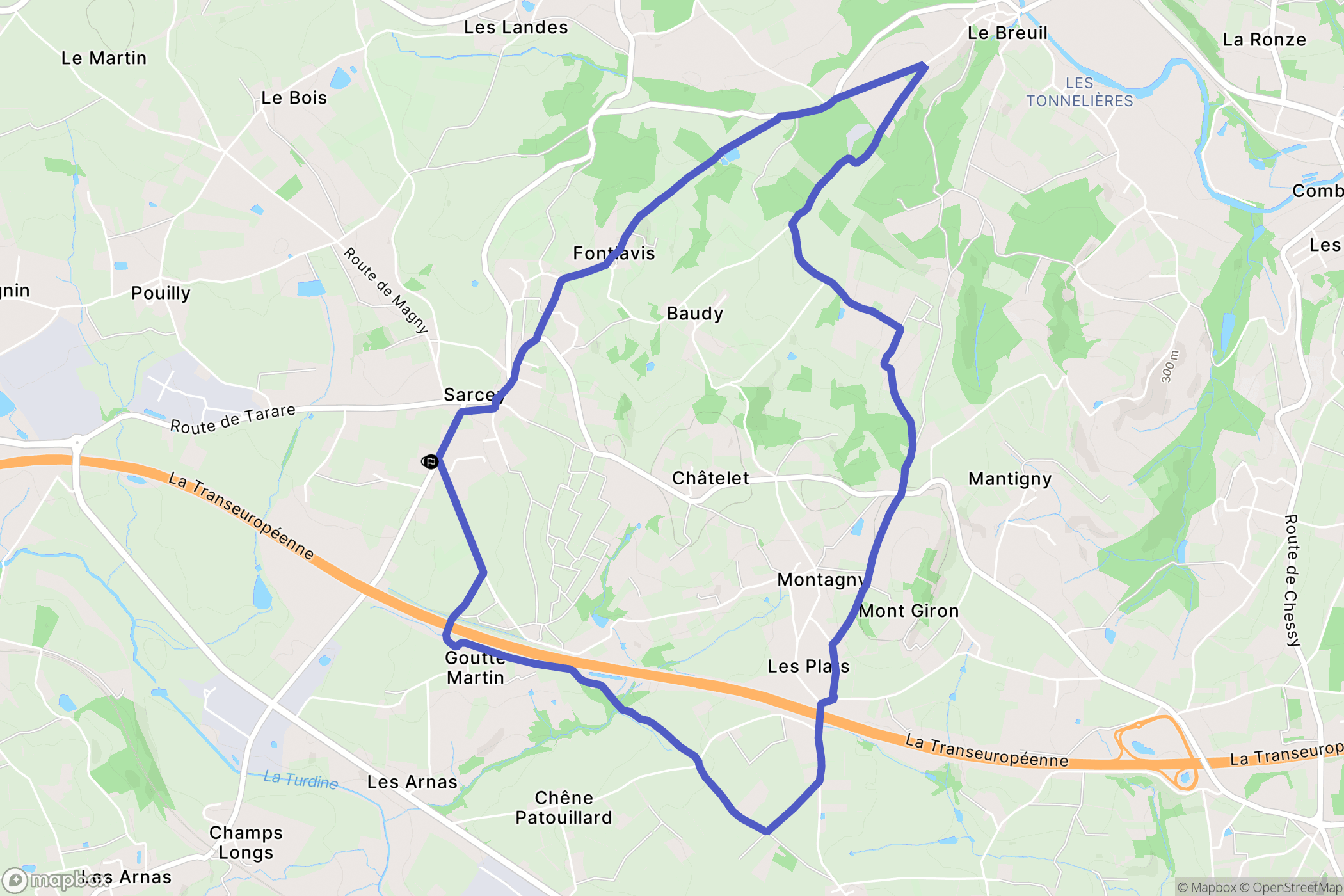 Sarcey : carte du parcours de randonnée - France
