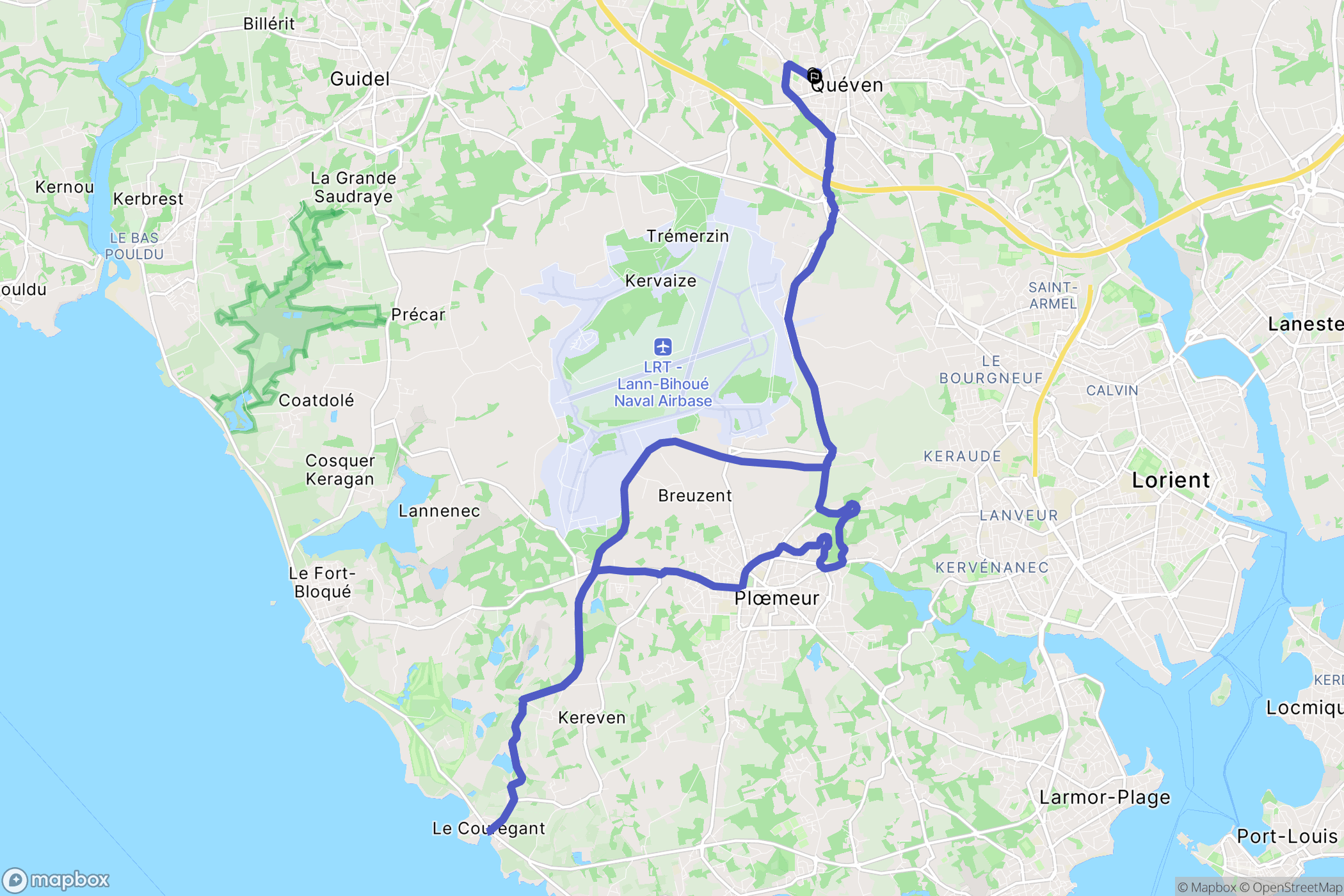 Quéven : carte du parcours de randonnée - France