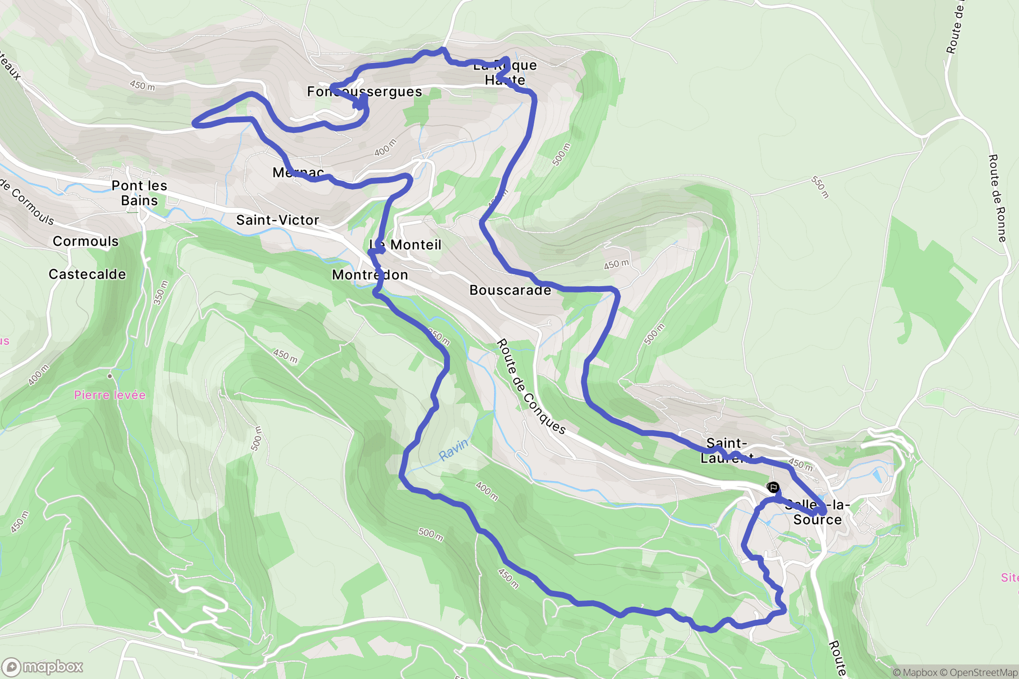 Salles-la-Source : carte du parcours de randonnée - France