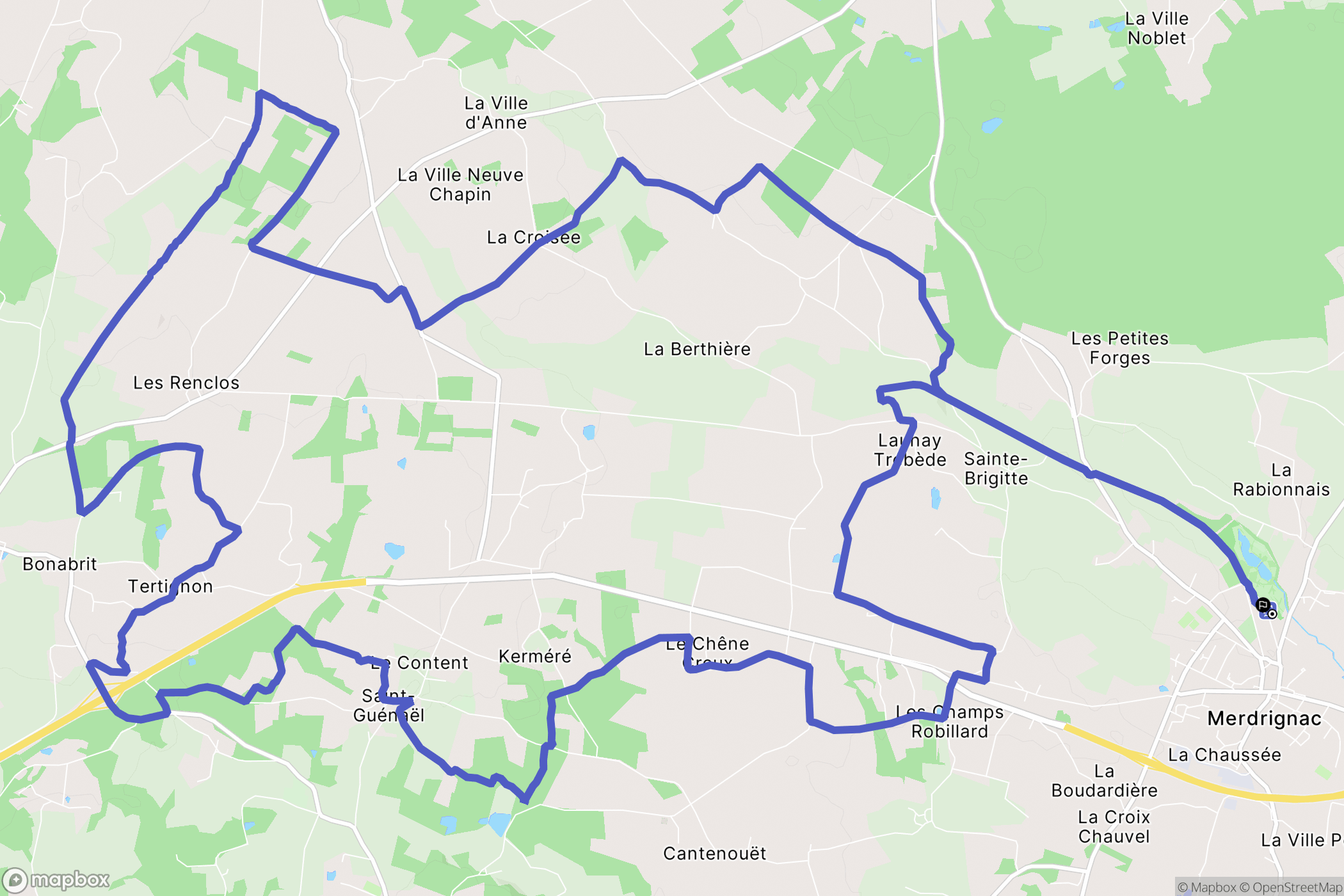 Merdrignac : carte du parcours de randonnée - France