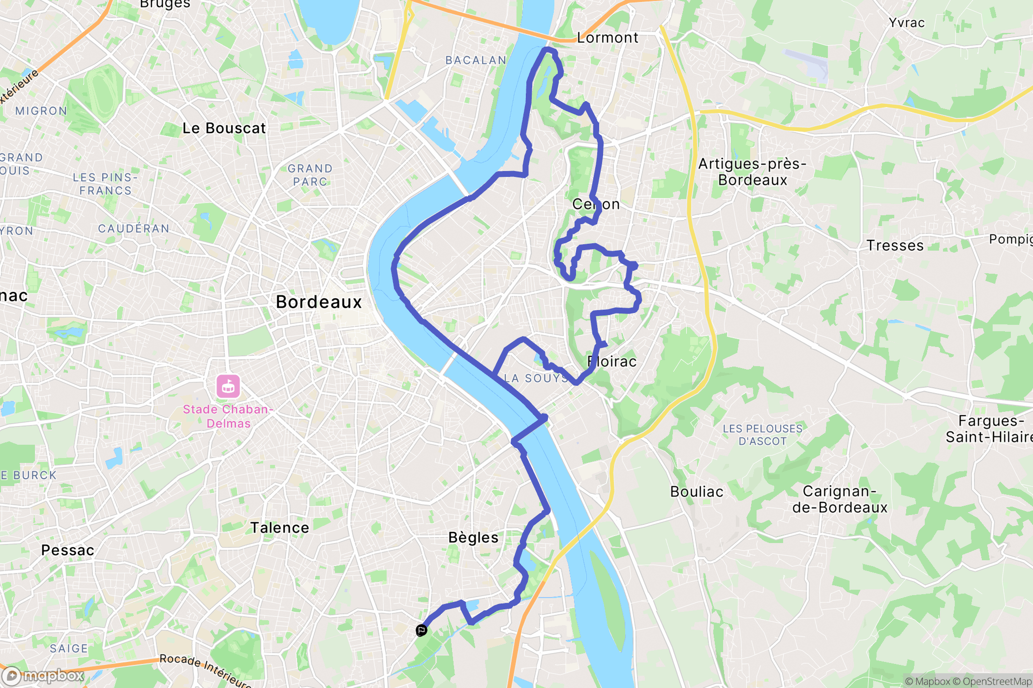 Bègles : carte du parcours de randonnée - France
