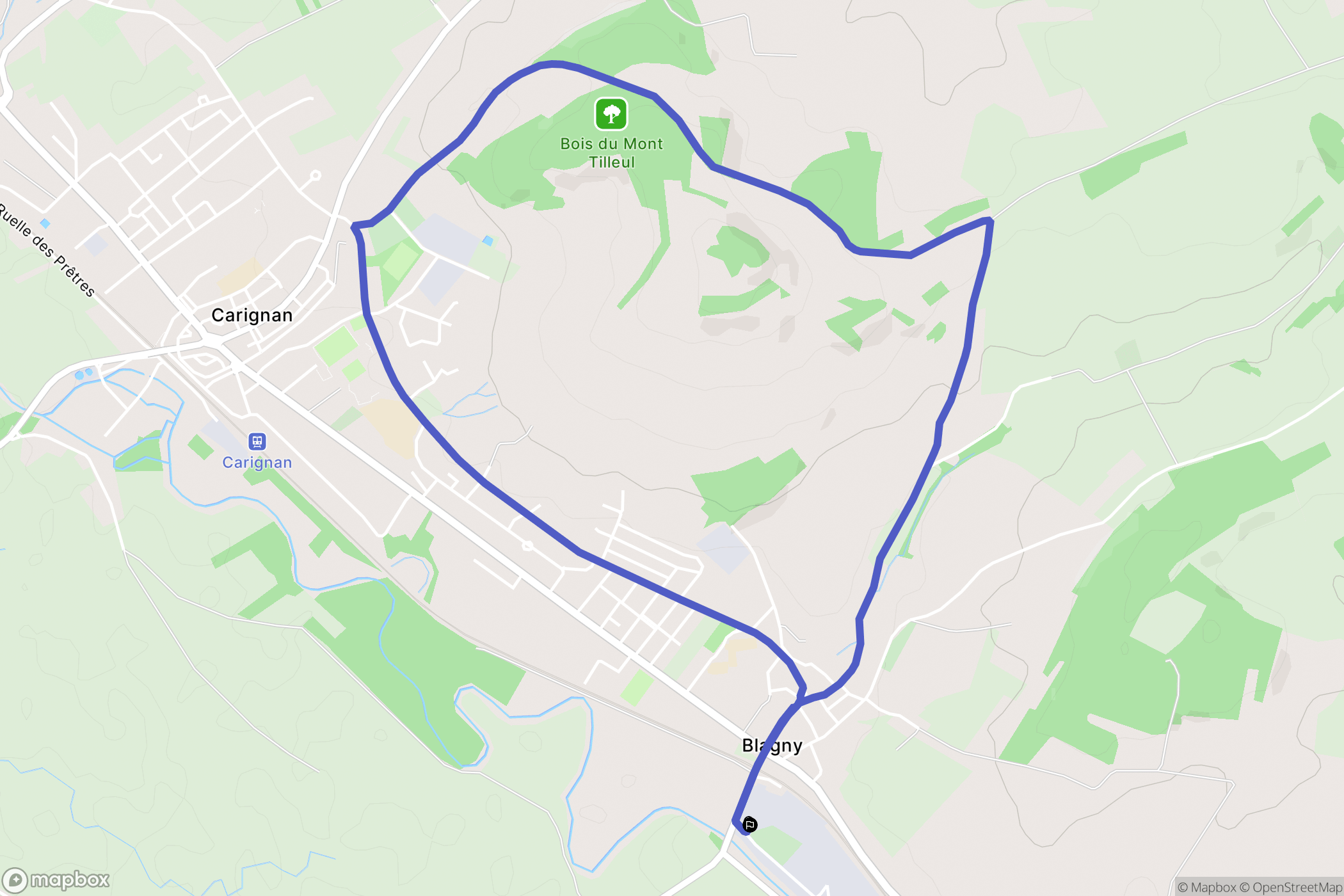 Blagny : carte du parcours de randonnée - France