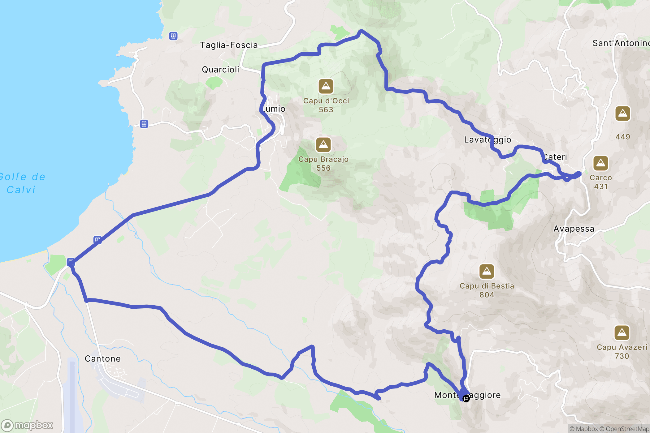 Montegrosso : carte du parcours de randonnée - France