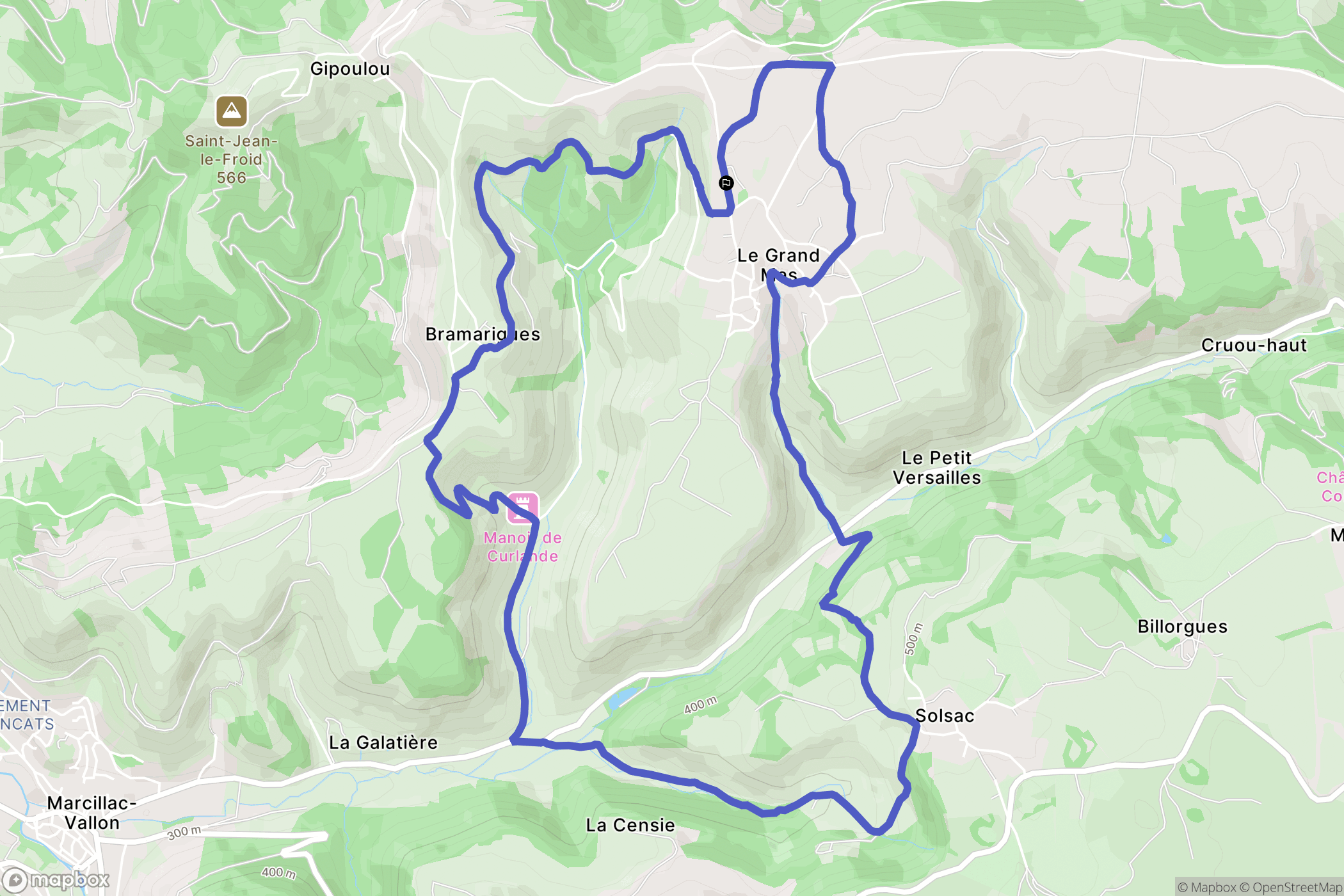 Mouret : carte du parcours de randonnée - France