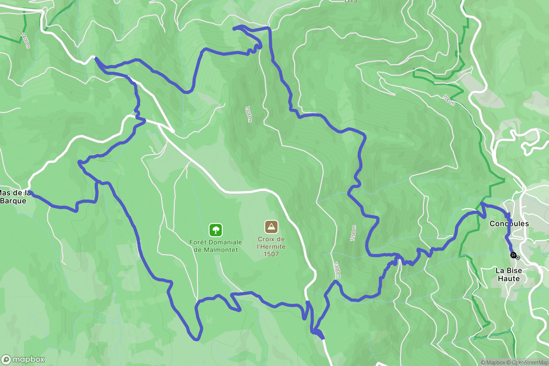 Concoules : carte du parcours de randonnée - France