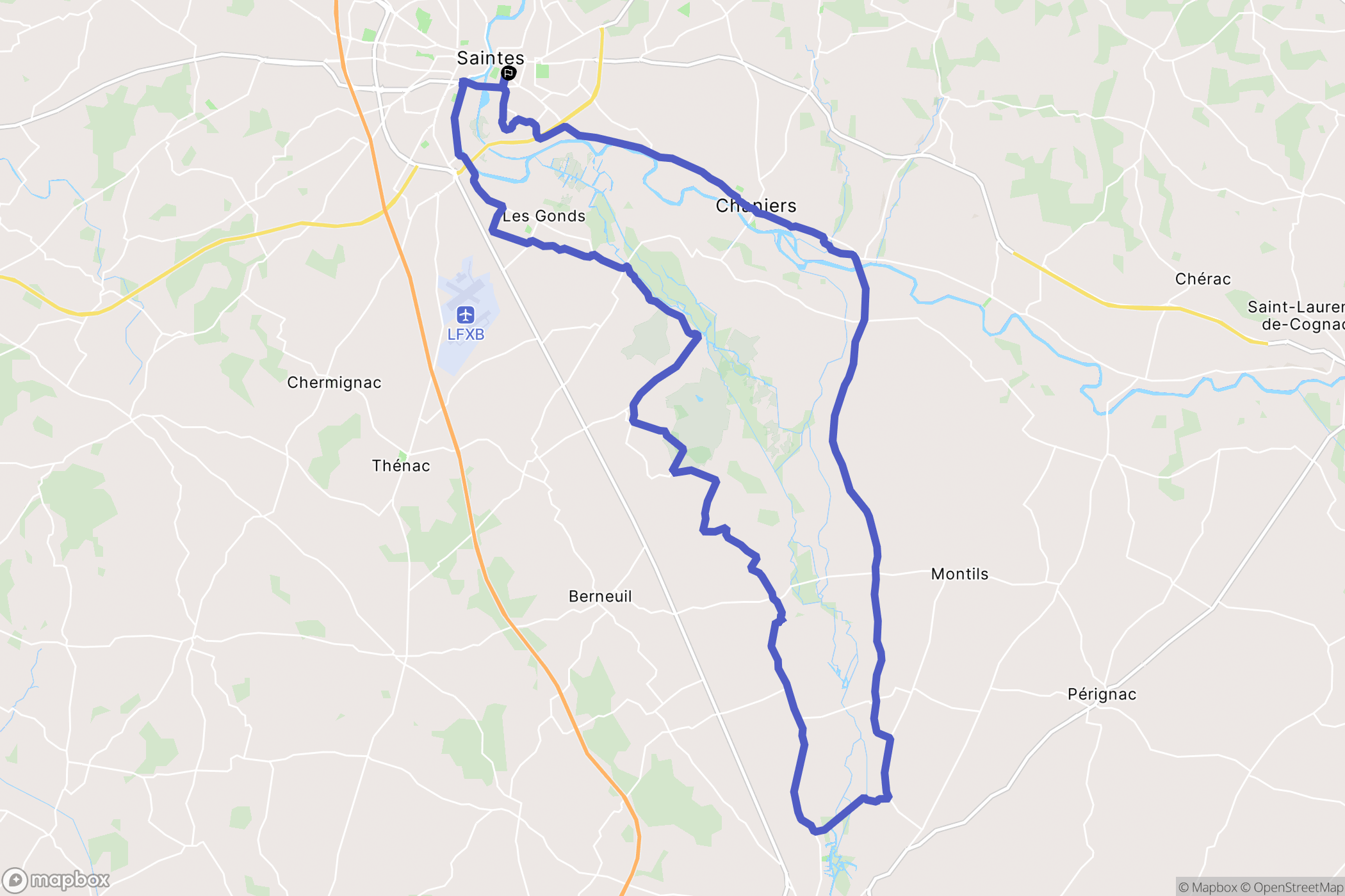 Saintes : carte du parcours de randonnée - France