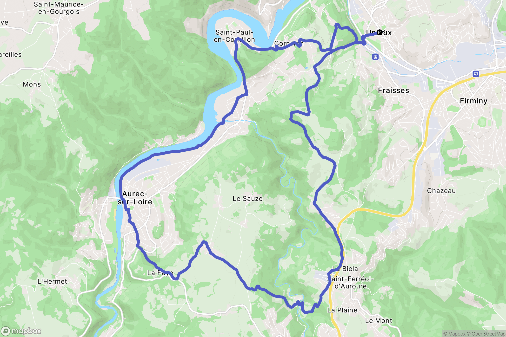 Unieux : carte du parcours de randonnée - France