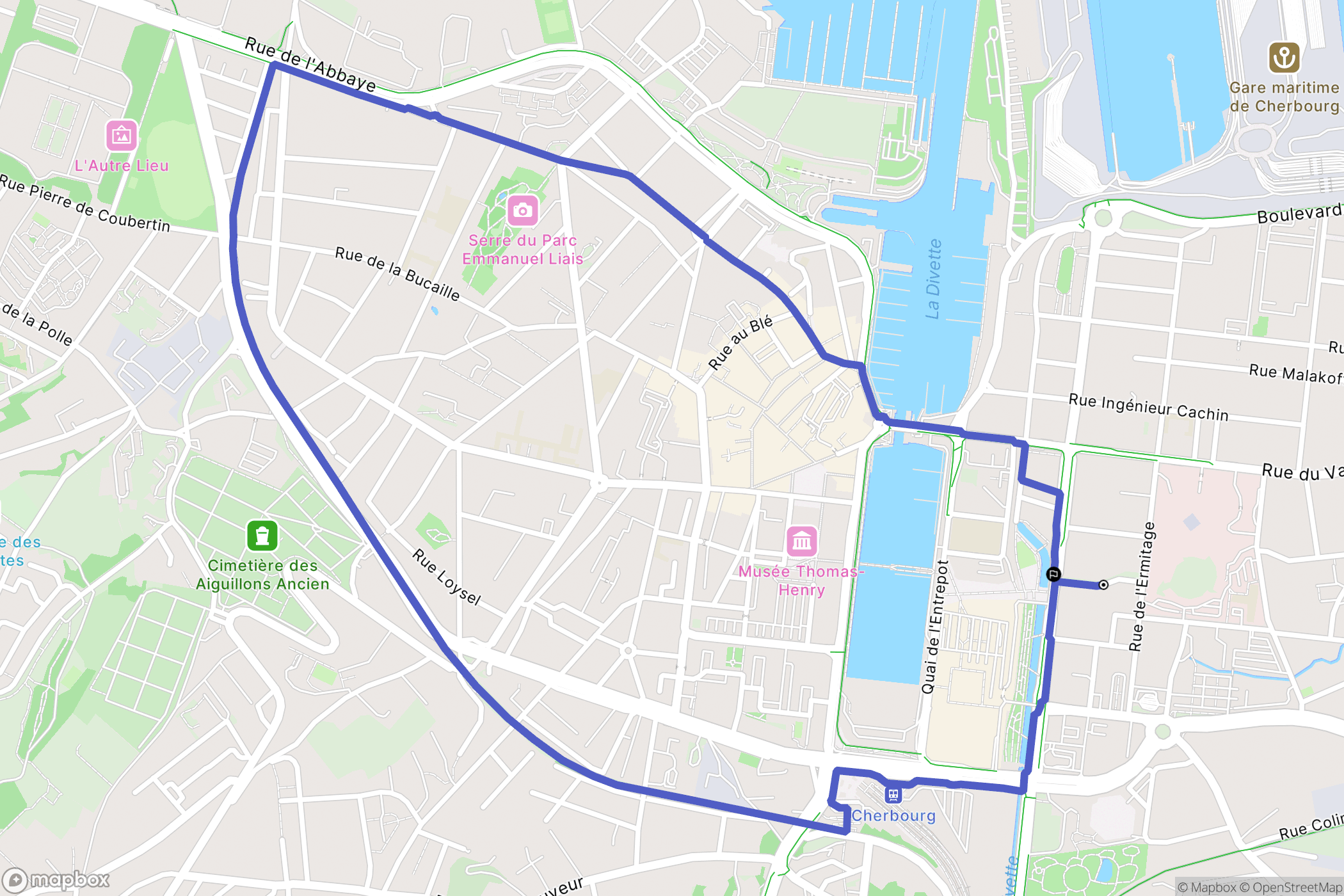 Cherbourg-en-Cotentin : carte du parcours de randonnée - France