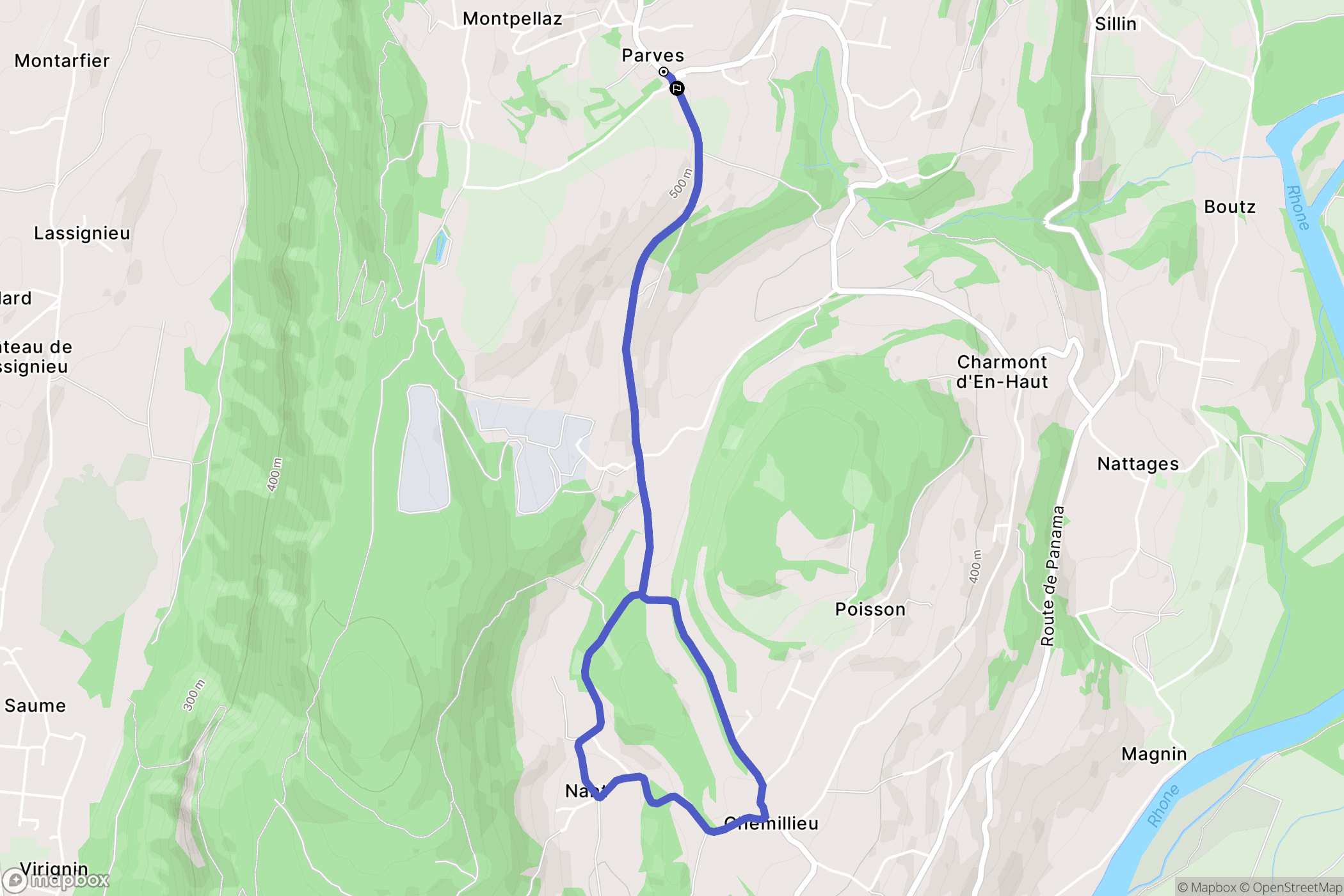 Parves-et-Nattages : carte du parcours de randonnée - France