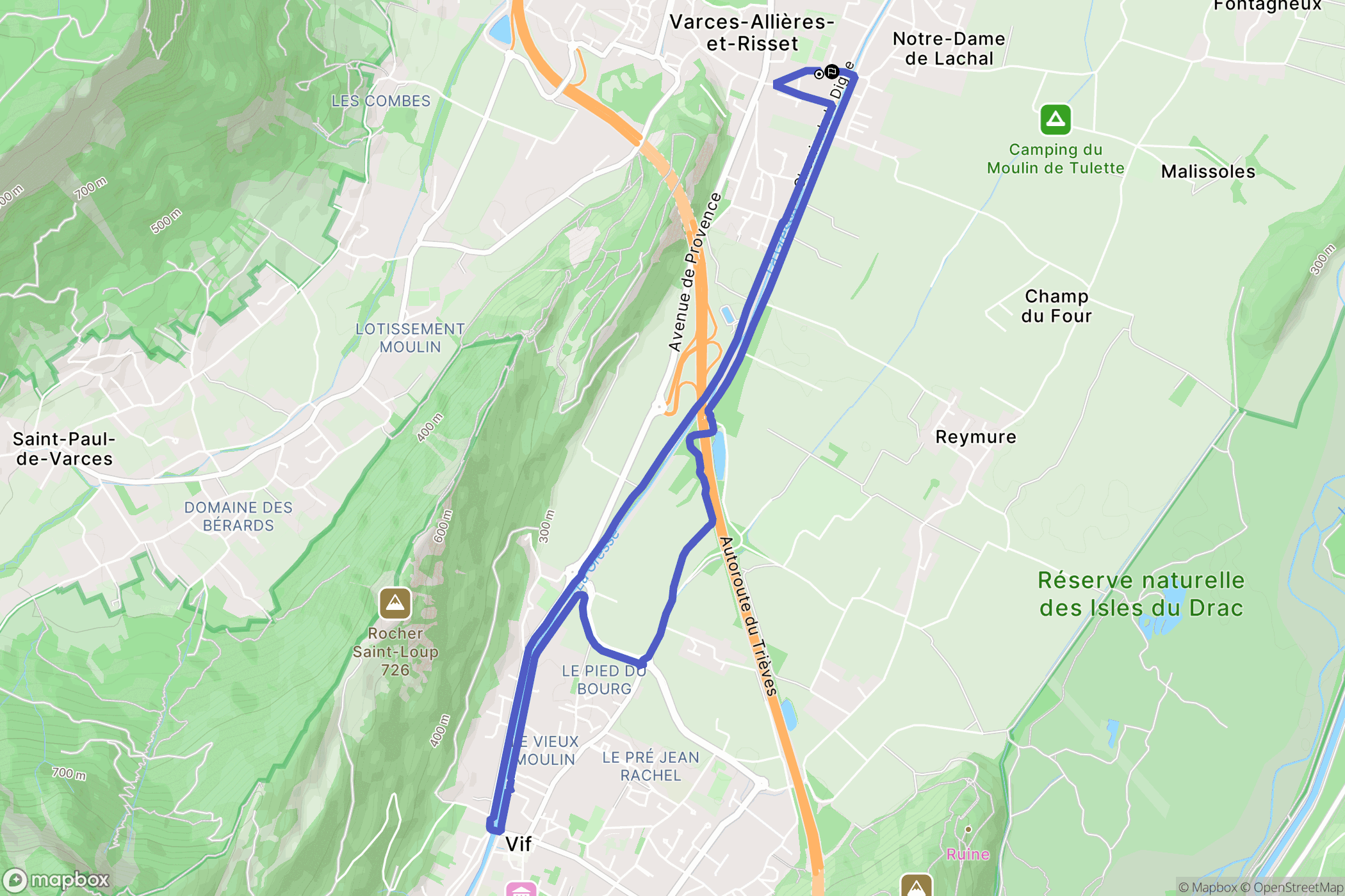 Varces-Allières-et-Risset : carte du parcours de randonnée - France