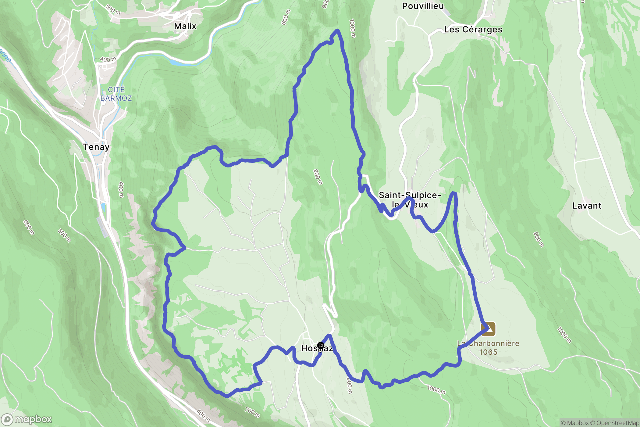 Plateau d'Hauteville : carte du parcours de randonnée - France