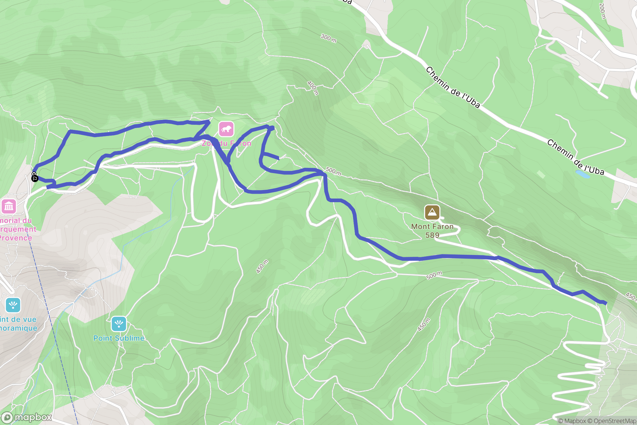 Toulon : carte du parcours de randonnée - France