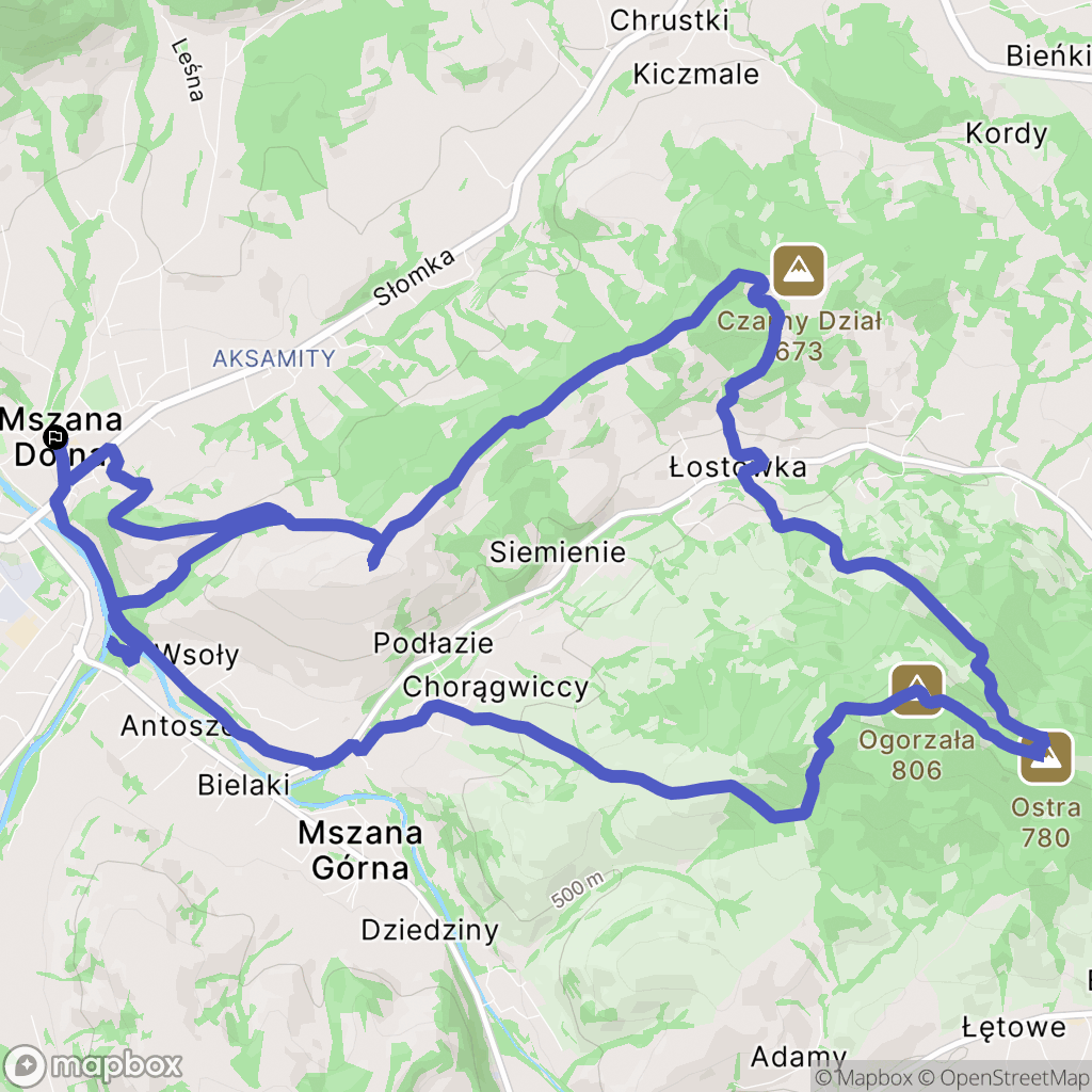 Mszana Dolna: mapa trasy - Poland