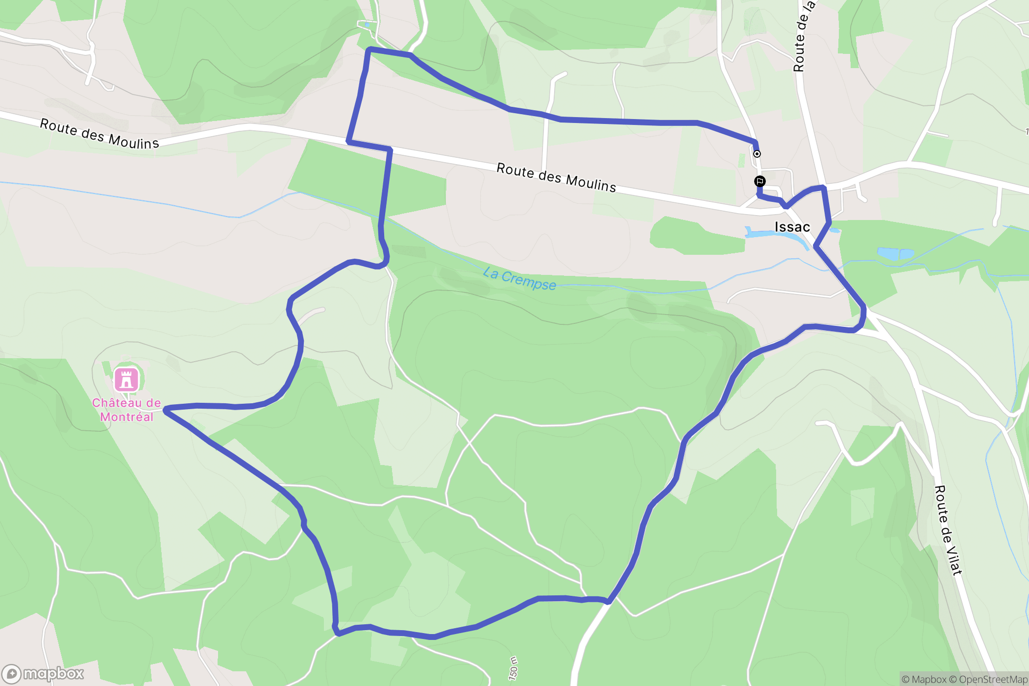 Issac : carte du parcours de randonnée - France