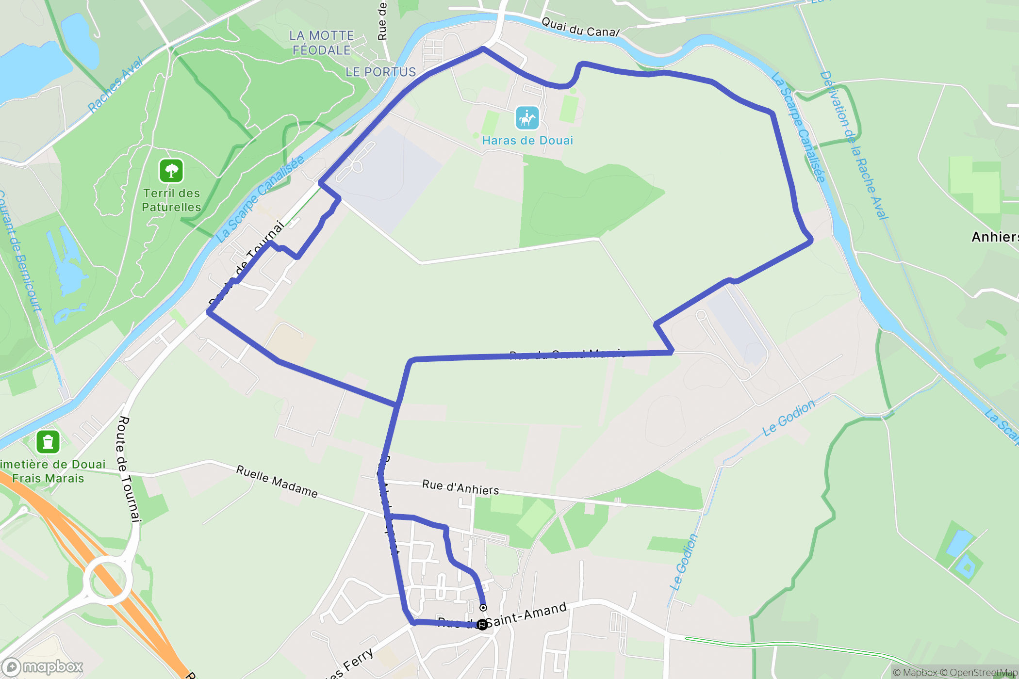 Douai : carte du parcours de randonnée - France