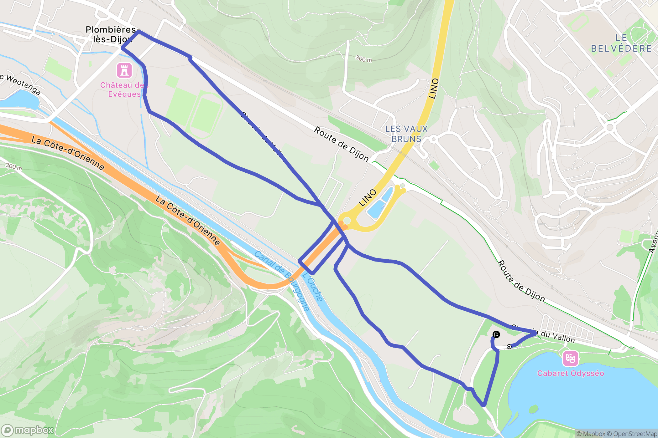 Plombières-lès-Dijon : carte du parcours de randonnée - France