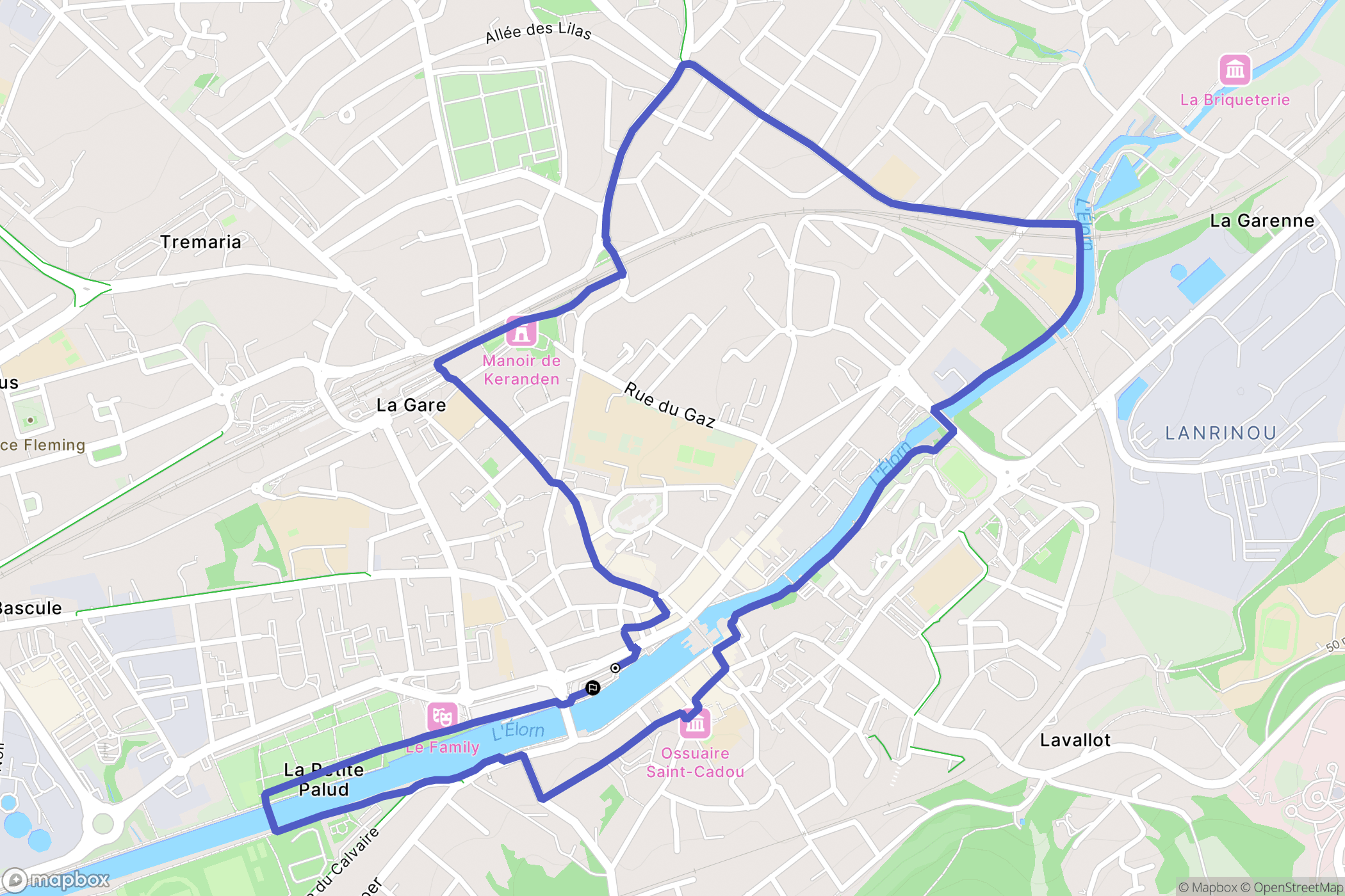 Landerneau : carte du parcours de randonnée - France