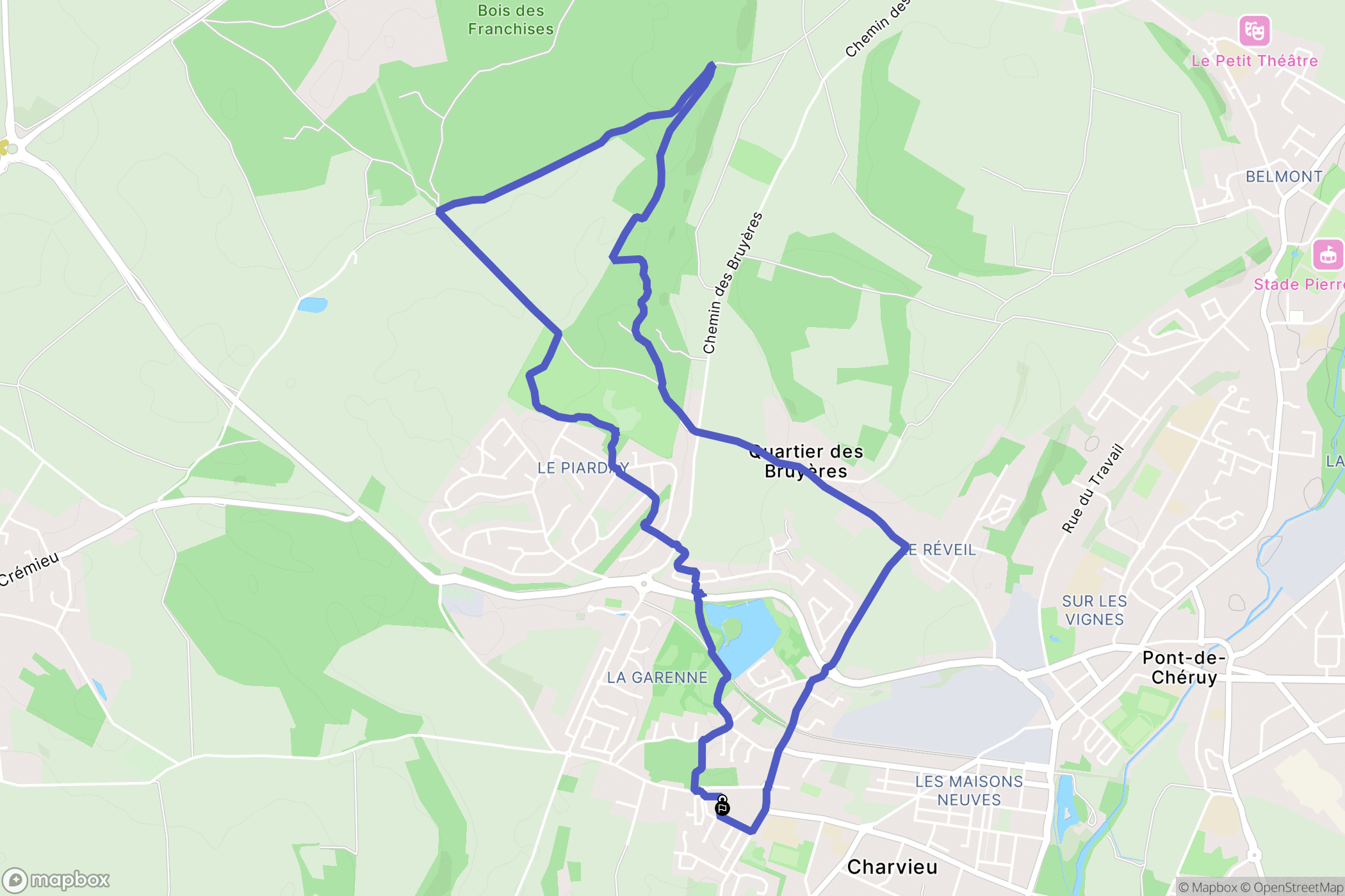 Charvieu-Chavagneux : carte du parcours de randonnée - France