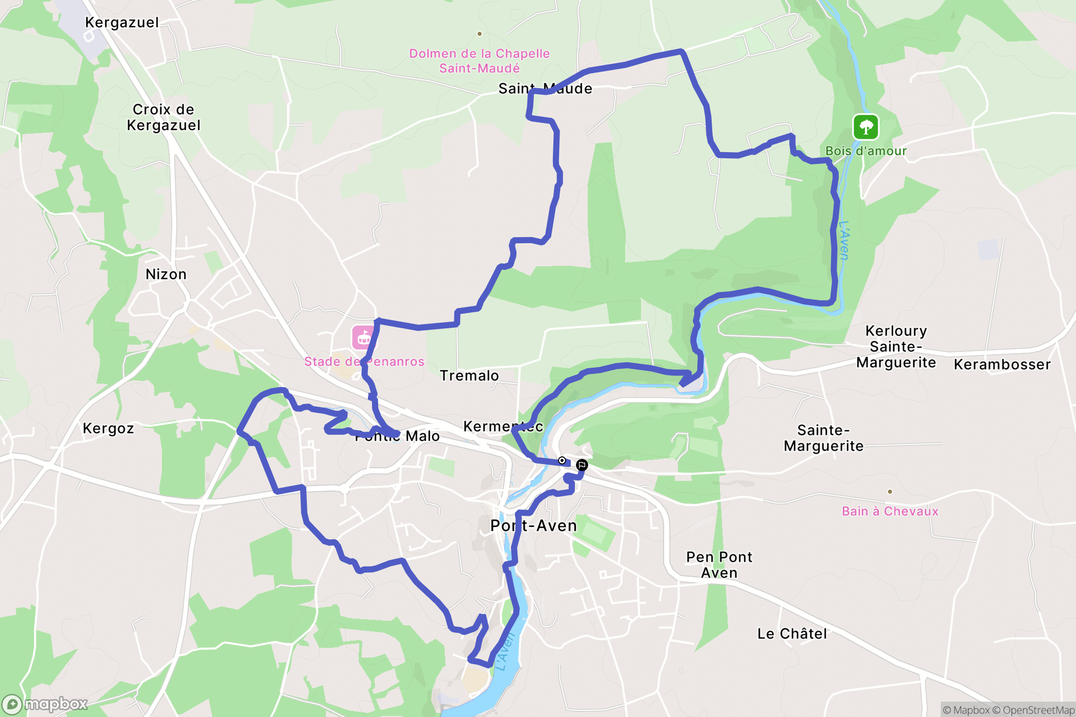Pont-Aven : carte du parcours de randonnée - France