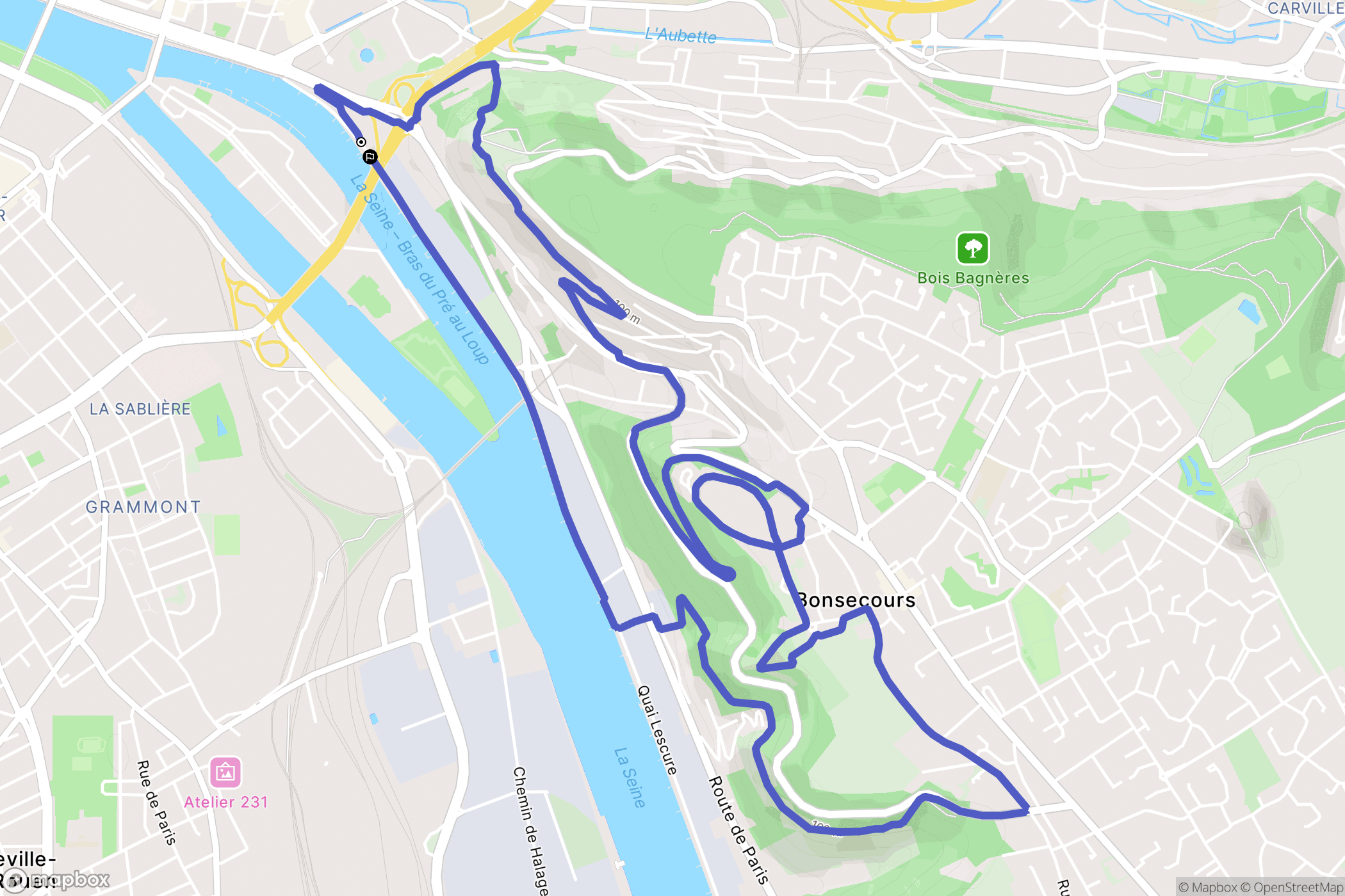 Rouen : carte du parcours de randonnée - France